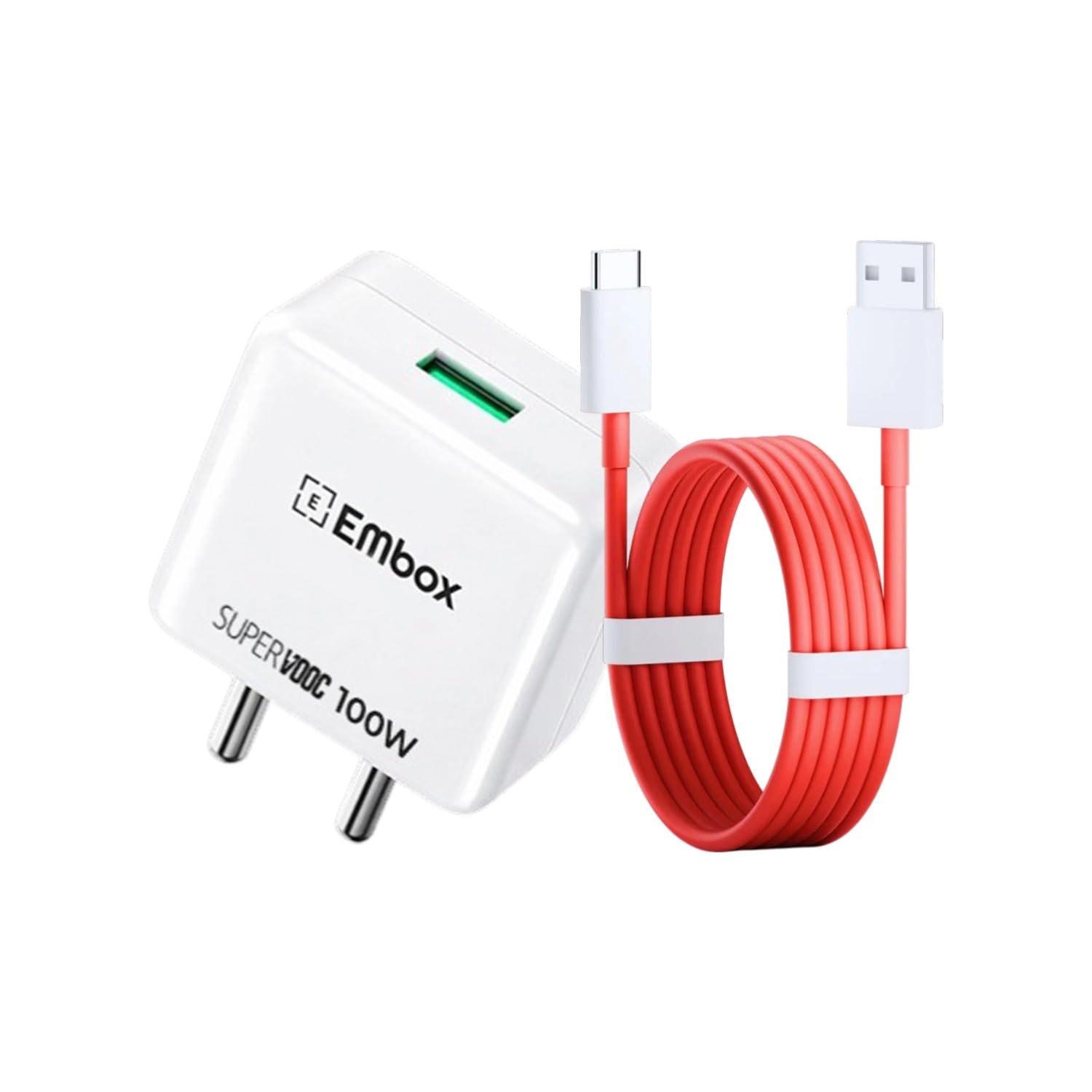 SuperVooc Charger Compatible with Phone 5 | Type C Adapter with Data Cable | Fast Charge for Android Devices, USB-C Adopter, 1 Meter RED Cable | Support Dash, Warp, Vooc (USB Type C, 100W)