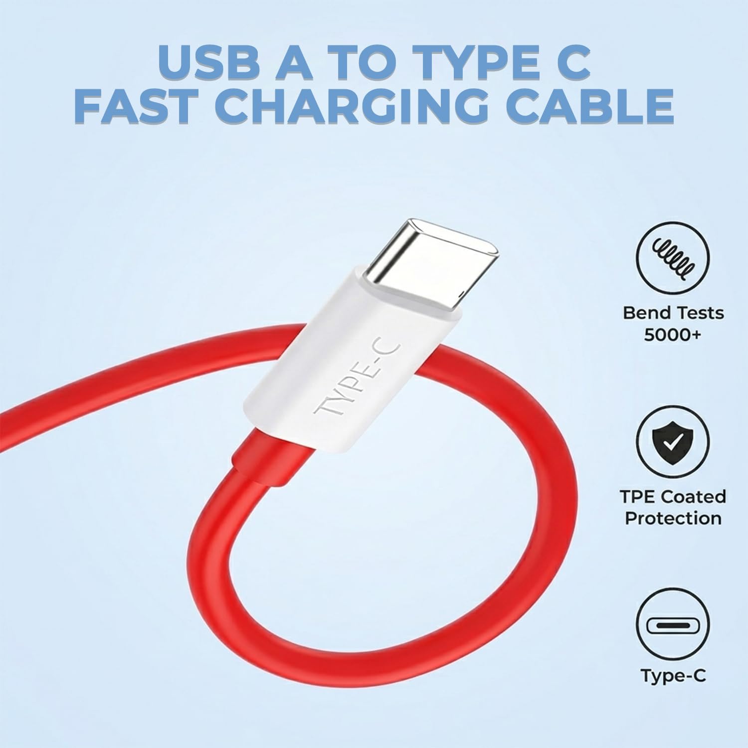 SuperVooc Charger Compatible with Phone 5 | Type C Adapter with Data Cable | Fast Charge for Android Devices, USB-C Adopter, 1 Meter RED Cable | Support Dash, Warp, Vooc (USB Type C, 100W)
