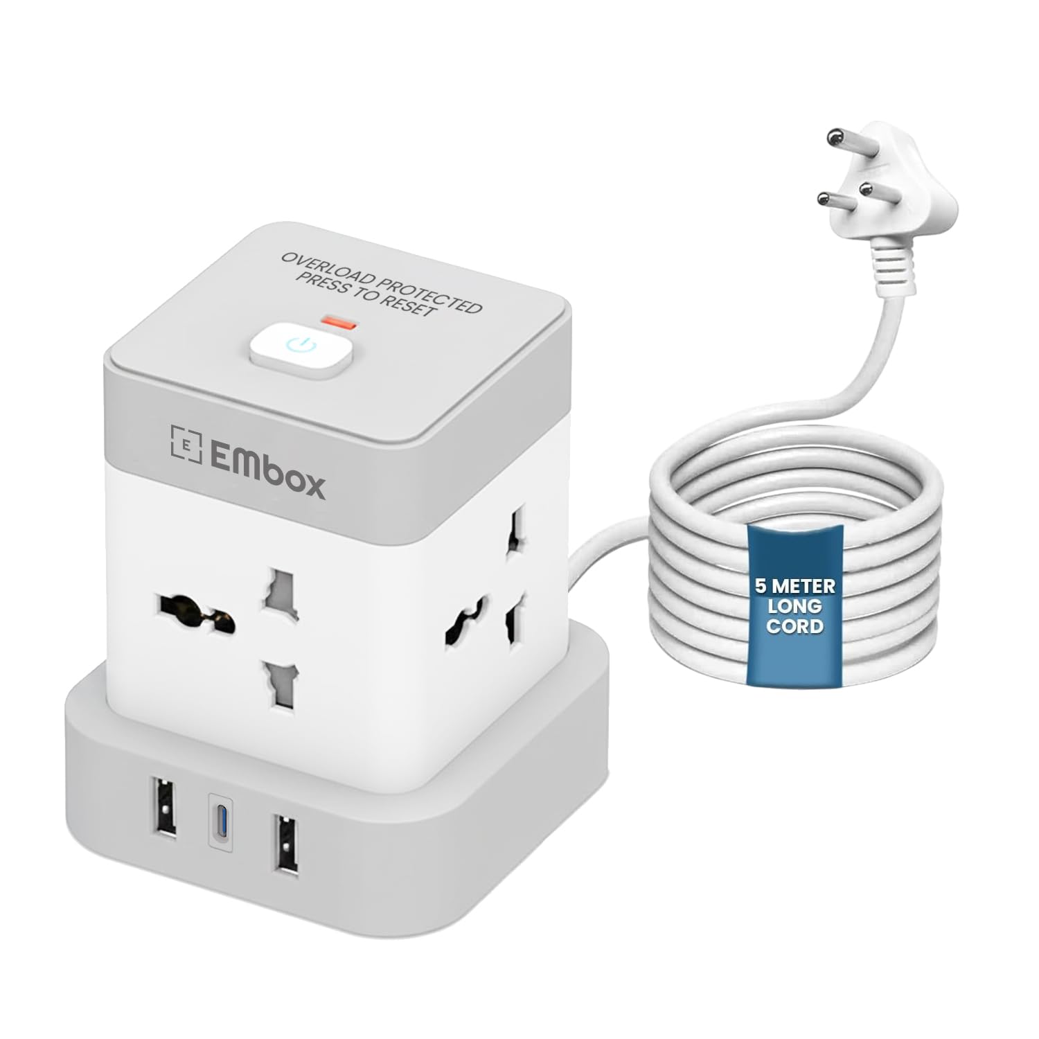 Extension Board with USB Type C | 2500W Extension Board with Switches | Extension Cord with 4 Universal Sockets Safety Shutter & Overload Protector 20W