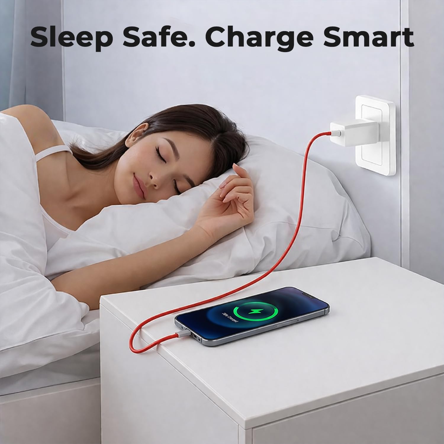 SuperVooc Charger Compatible with Phone 5 | Type C Adapter with Data Cable | Fast Charge for Android Devices, USB-C Adopter, 1 Meter RED Cable | Support Dash, Warp, Vooc (USB Type C, 100W)