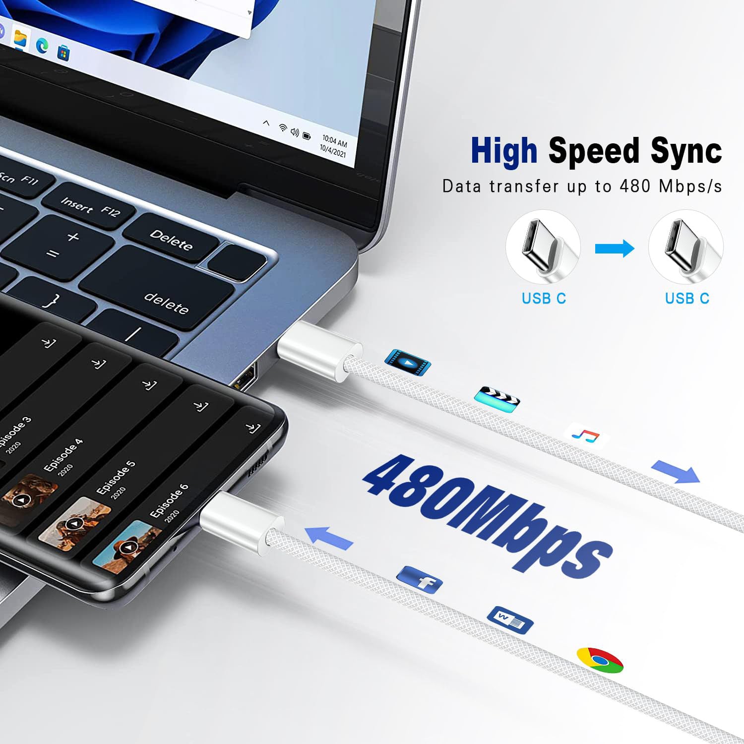 EMBOX 25W USB-C Fast Charger with 1M Type-C to Type-C Fast Charging Cable Braided | USB C PD Charger Adapter | Type C Data Sync Cable for Mobile, Tablet & Laptop | Over-Current, Short Circuit Protection