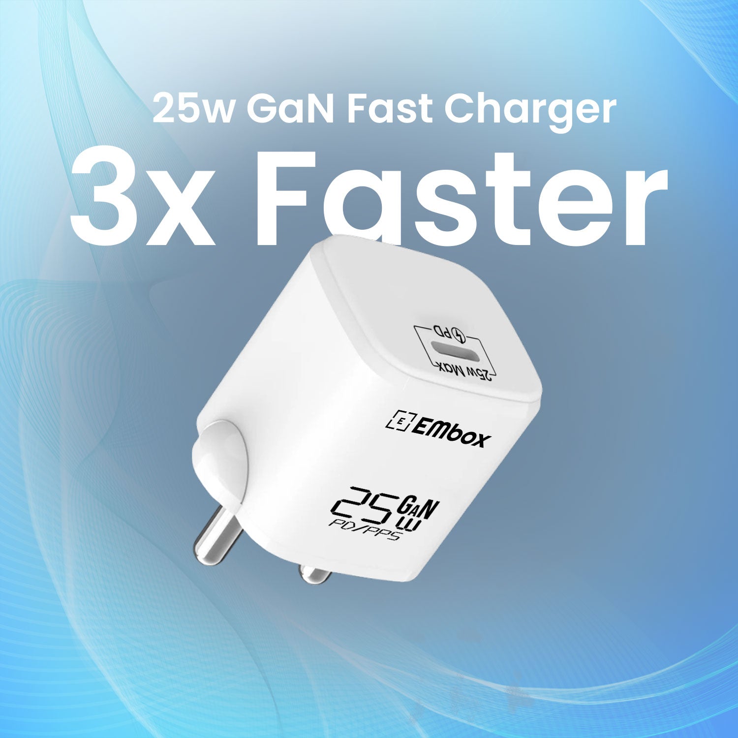 EMBOX 25W GaN Fast Charger USB Type C PD/PPS | 3X Super Fast Charging Adapter for iPhone 15/14/13, Samsung S23/S22, Android Phones, Tablets | Compact Mini Travel Charger