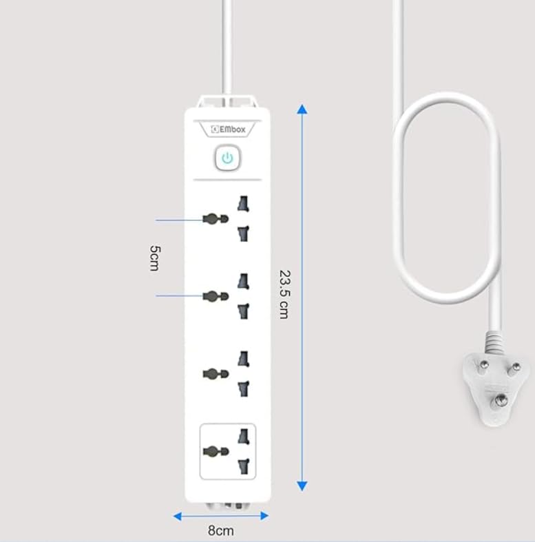 Extension Board 5 Meter Cable with Switches | 1500 W Extension Cord 4 Universal Sockets