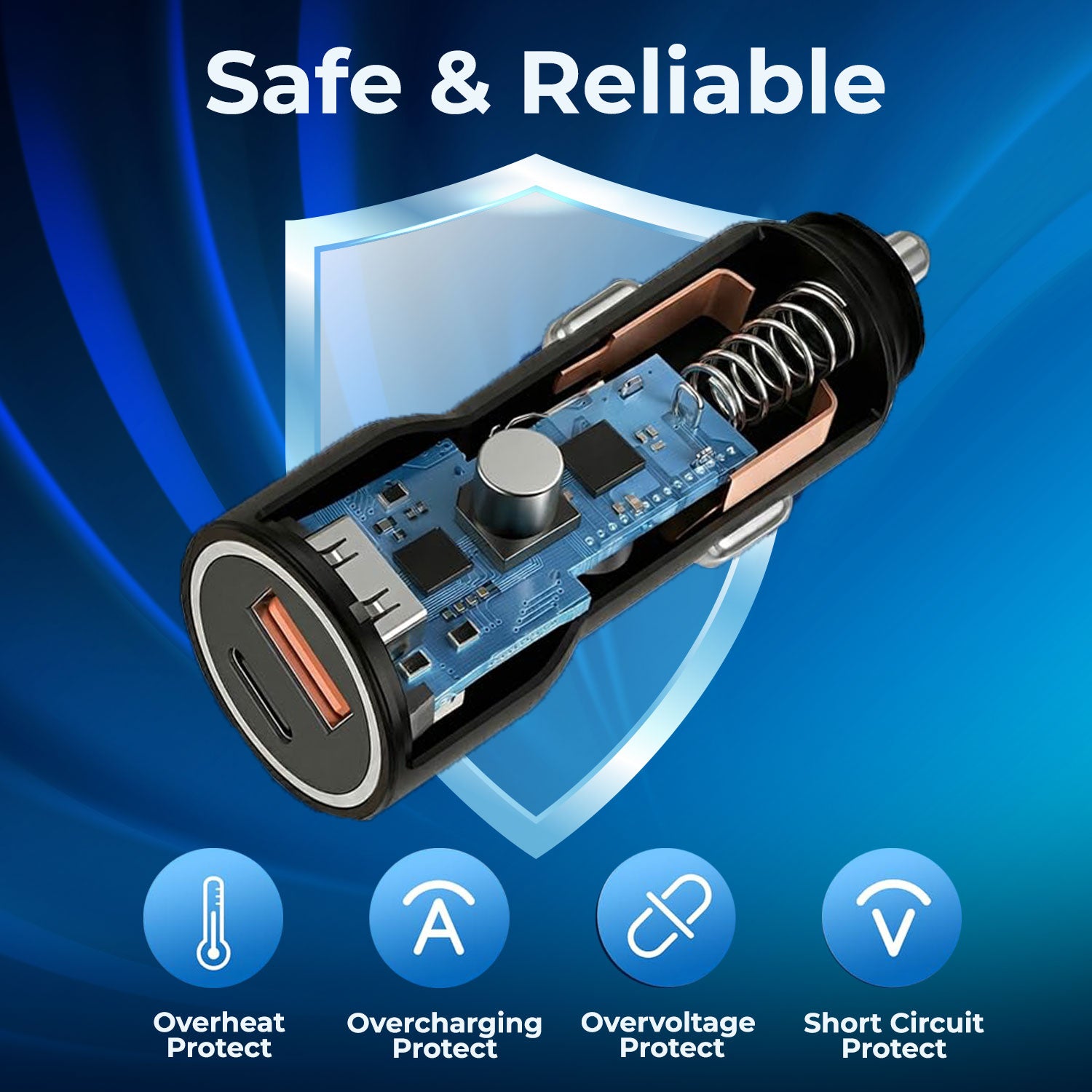 55W Dual Output Car Charger Type-C &A Fast Charging USB, LED Indicator, Charging Adapter Compatible with Cars for iPhone & Android Smartphone, Smartwatch, Earbud, Power Bank