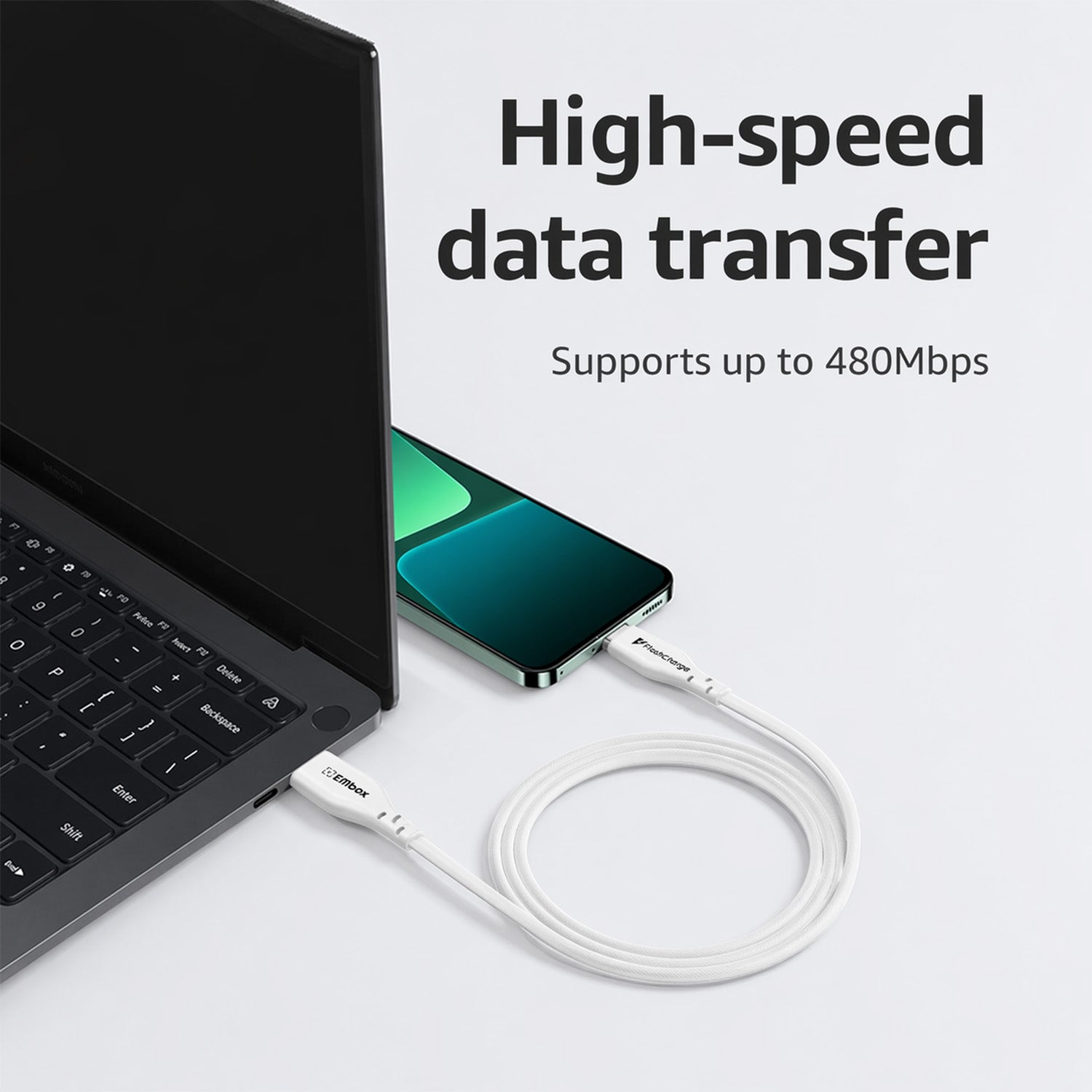 Embox 1 Meter USB Type-A to Type-C Cable | 44W Flash Charge Fast Charging Cable for Vivo V25, V27, V29, X60, X70, X80, Y100, Y200 Series