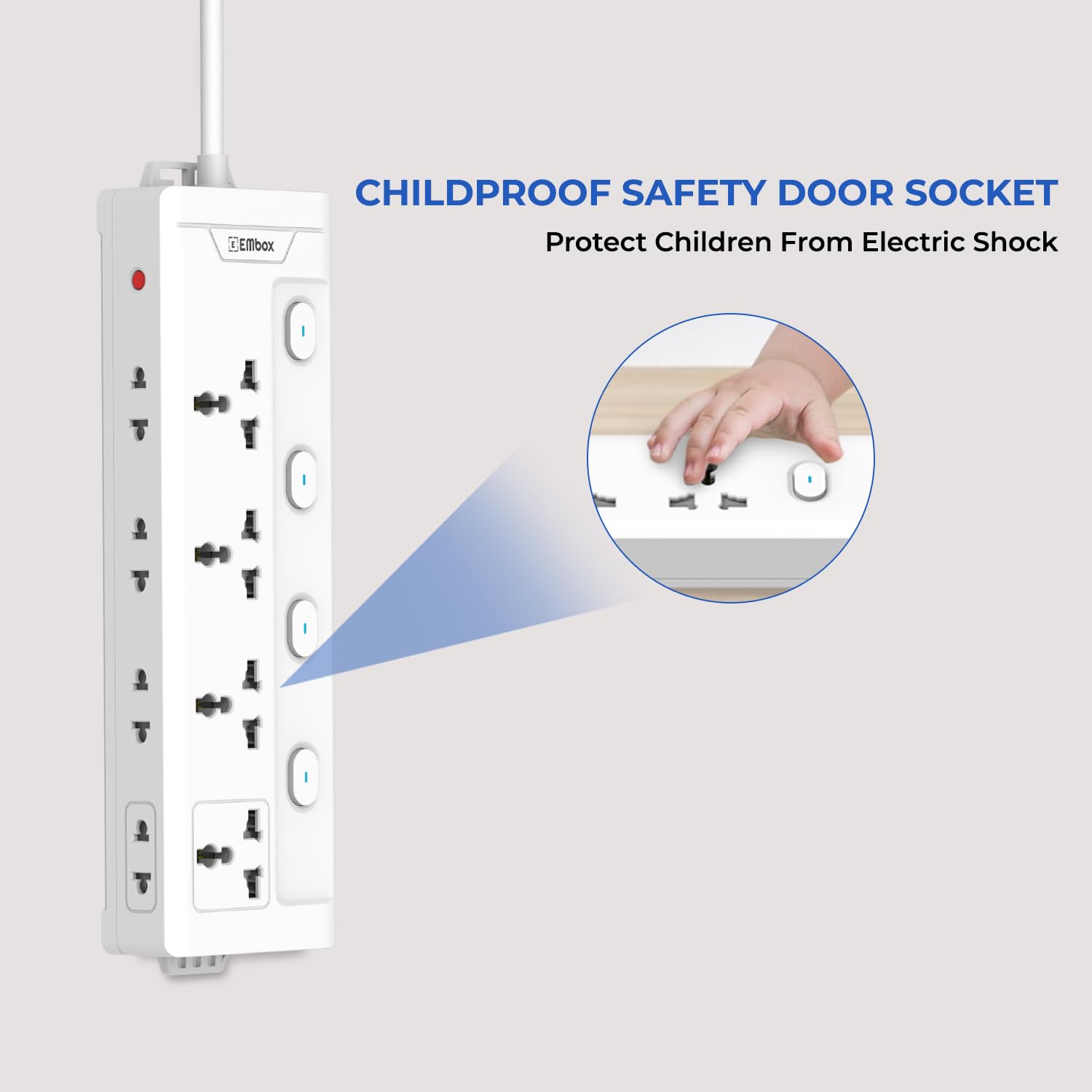 Extension Board with Switches 1500W, 4 Universal Sockets, Individual Switch, Safety Shutter, 6 amp Spike Guard, LED Indicator and Safety Shutter, 2 Meter Extension Cord