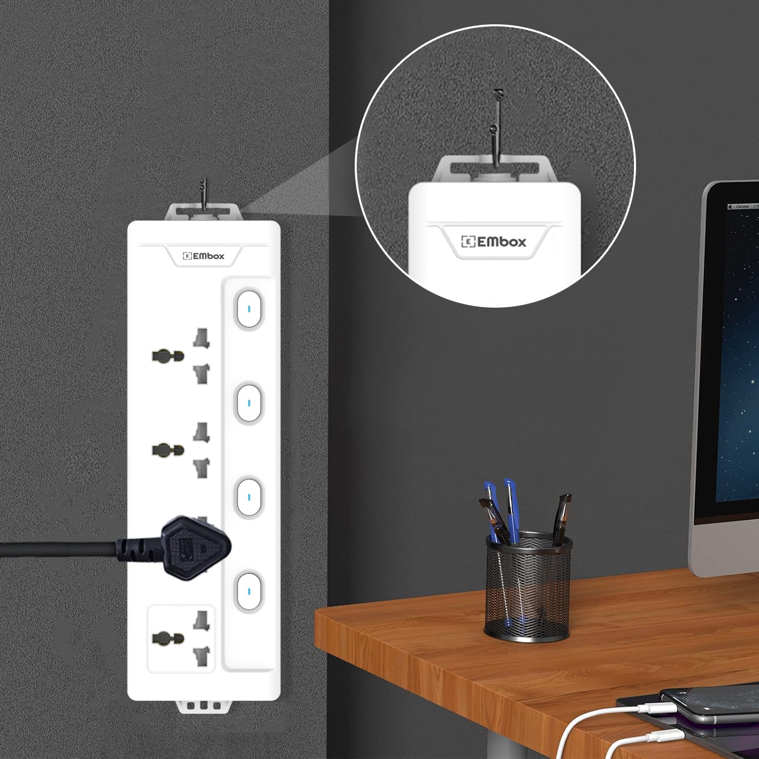 Extension Board with Switches 1500W, 4 Universal Sockets, Individual Switch, Safety Shutter, 6 amp Spike Guard, LED Indicator and Safety Shutter, 2 Meter Extension Cord