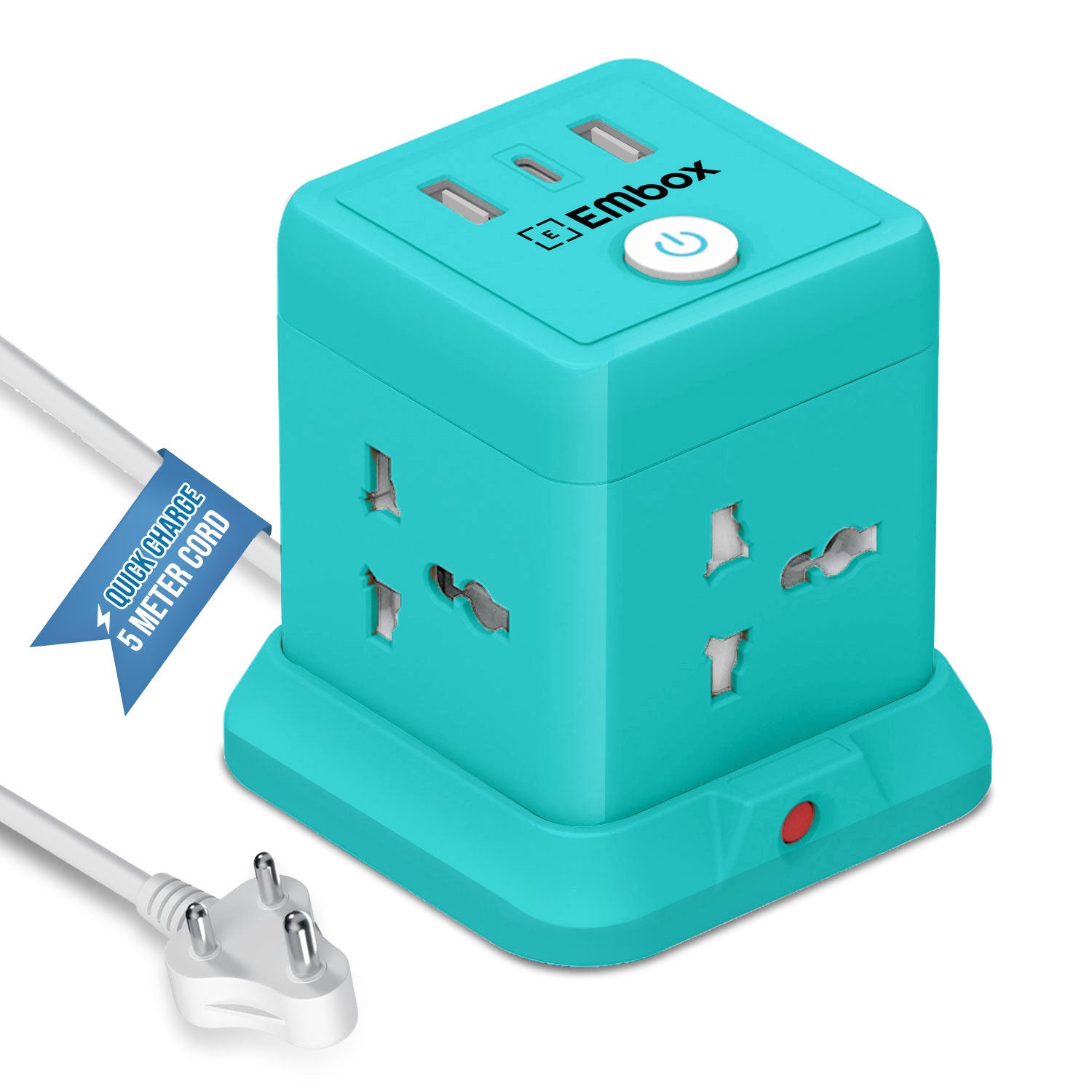 Cube Extension Board with USB Type C (2.4 A) (QC 3.0) | 2500W Extension Board with Switches | Extension Cord with Universal Sockets Safety Shutter & Overload Protector