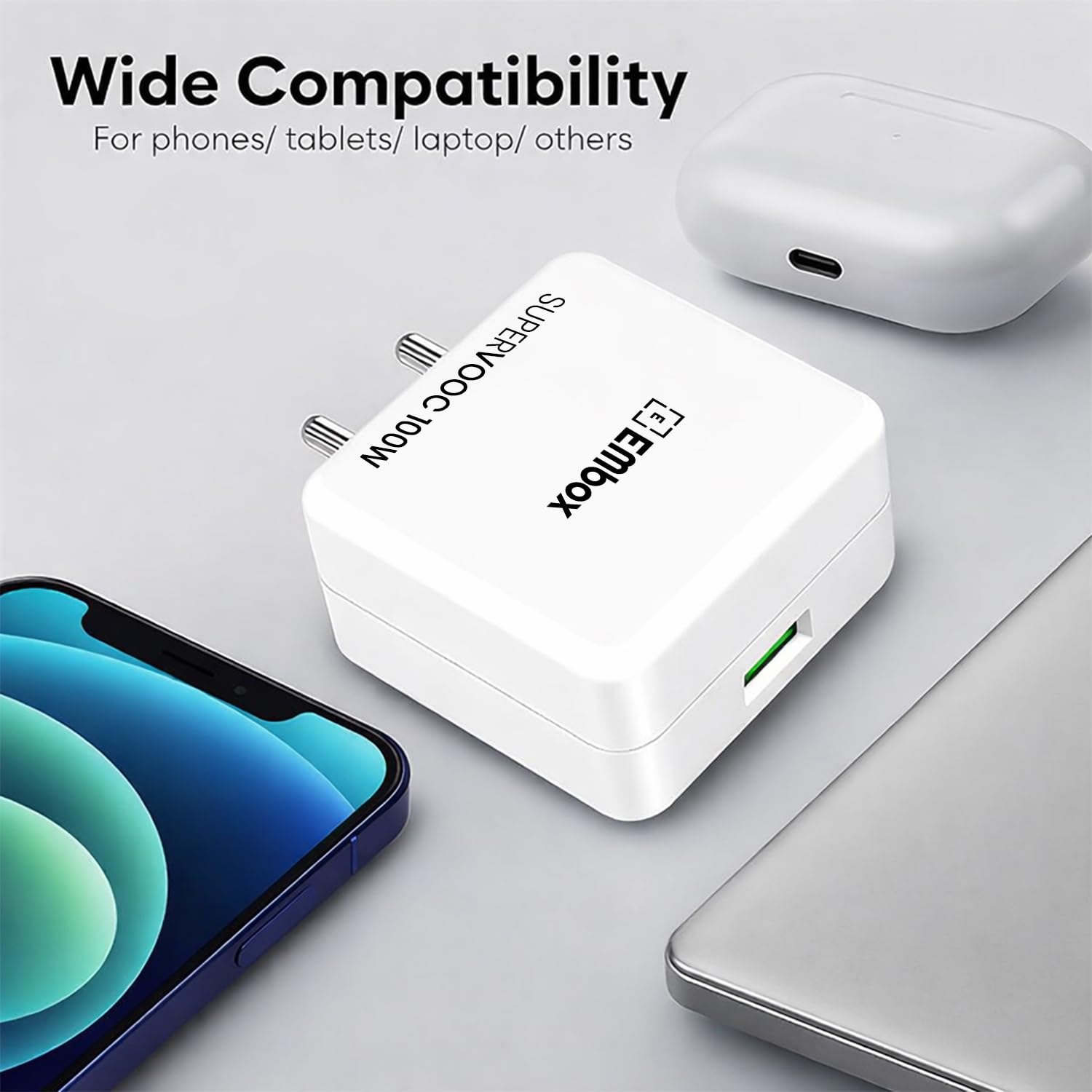 SuperVooc Charger Compatible with Phone 5 | Type C Adapter with Data Cable | Fast Charge for Android Devices, USB-C Adopter, 1 Meter RED Cable | Support Dash, Warp, Vooc (USB Type C, 100W)