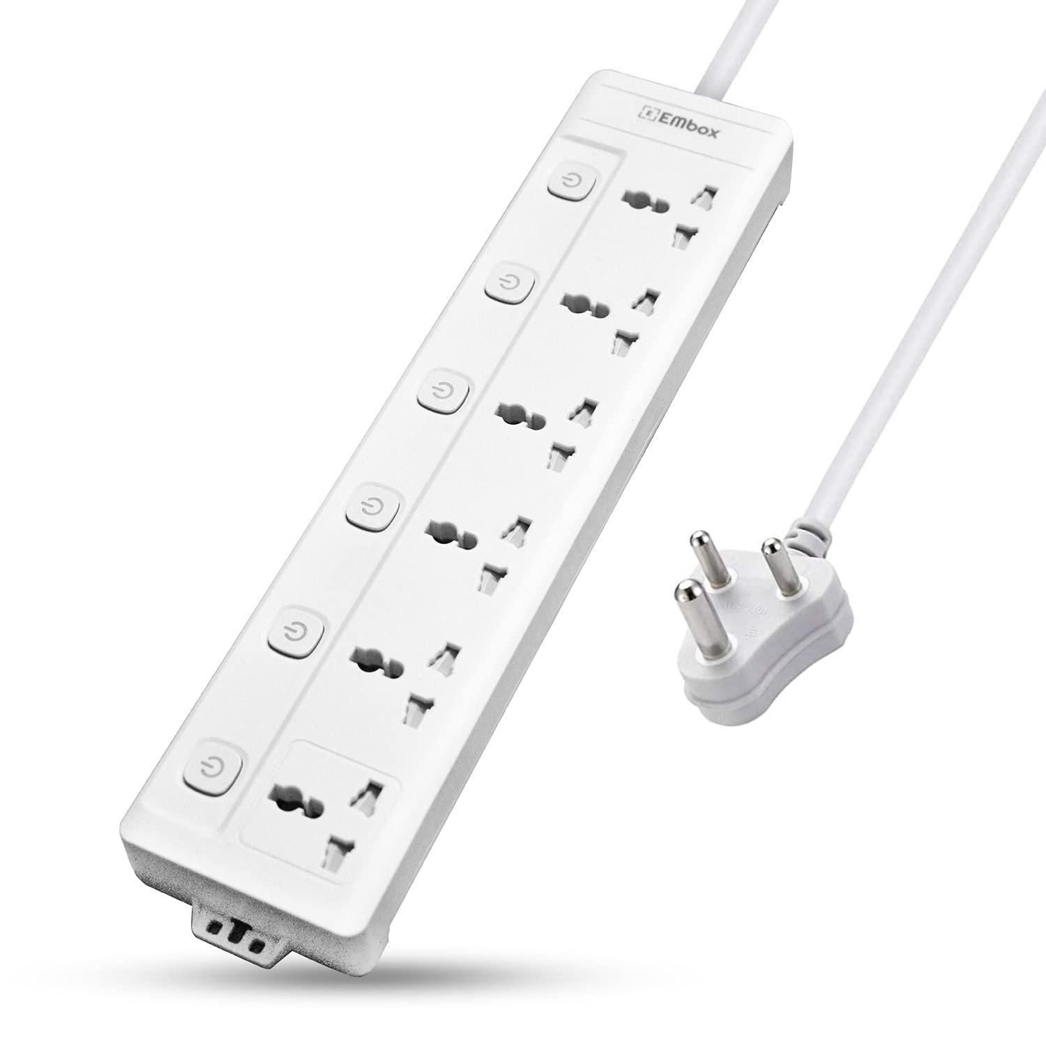 Extension Board with Switches 1500 W, 6 Universal Sockets, Individual Switch, Safety Shutter, 6 amp Spike Guard, LED Indicator and Safety Shutter, 2 Meter Extension Cord