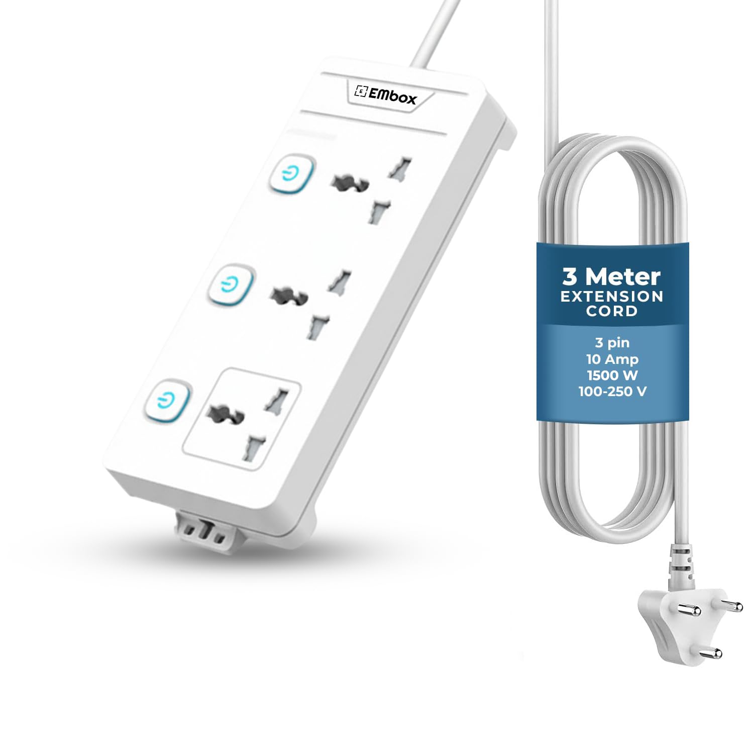 Extension Board with Switches 1500 W, 4 Universal Sockets, Individual Switch, Safety Shutter, 6 amp Spike Guard, LED Indicator and Safety Shutter
