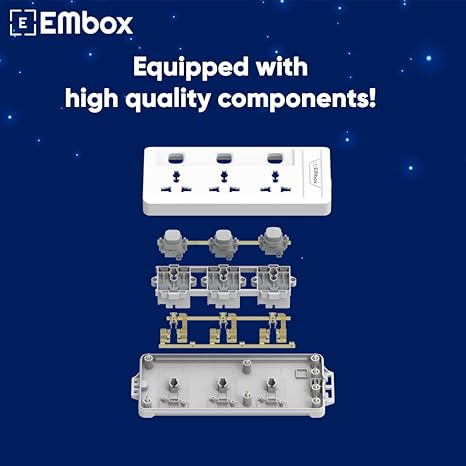 Extension Board with Switches 2500 W, 3 Universal Sockets, Individual Switch, Safety Shutter, 6 amp Spike Guard, LED Indicator and Safety Shutter