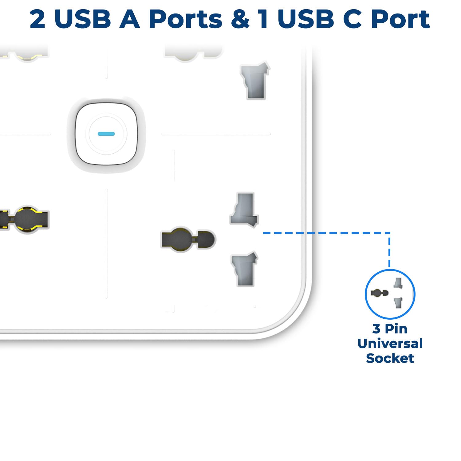 Extension Board | 3 Universal Sockets, USB QC & PD, Safety Switch