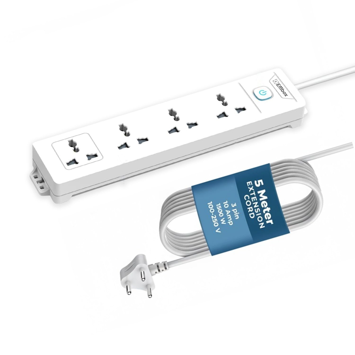 Extension Board 5 Meter Cable with Switches | 1500 W Extension Cord 4 Universal Sockets