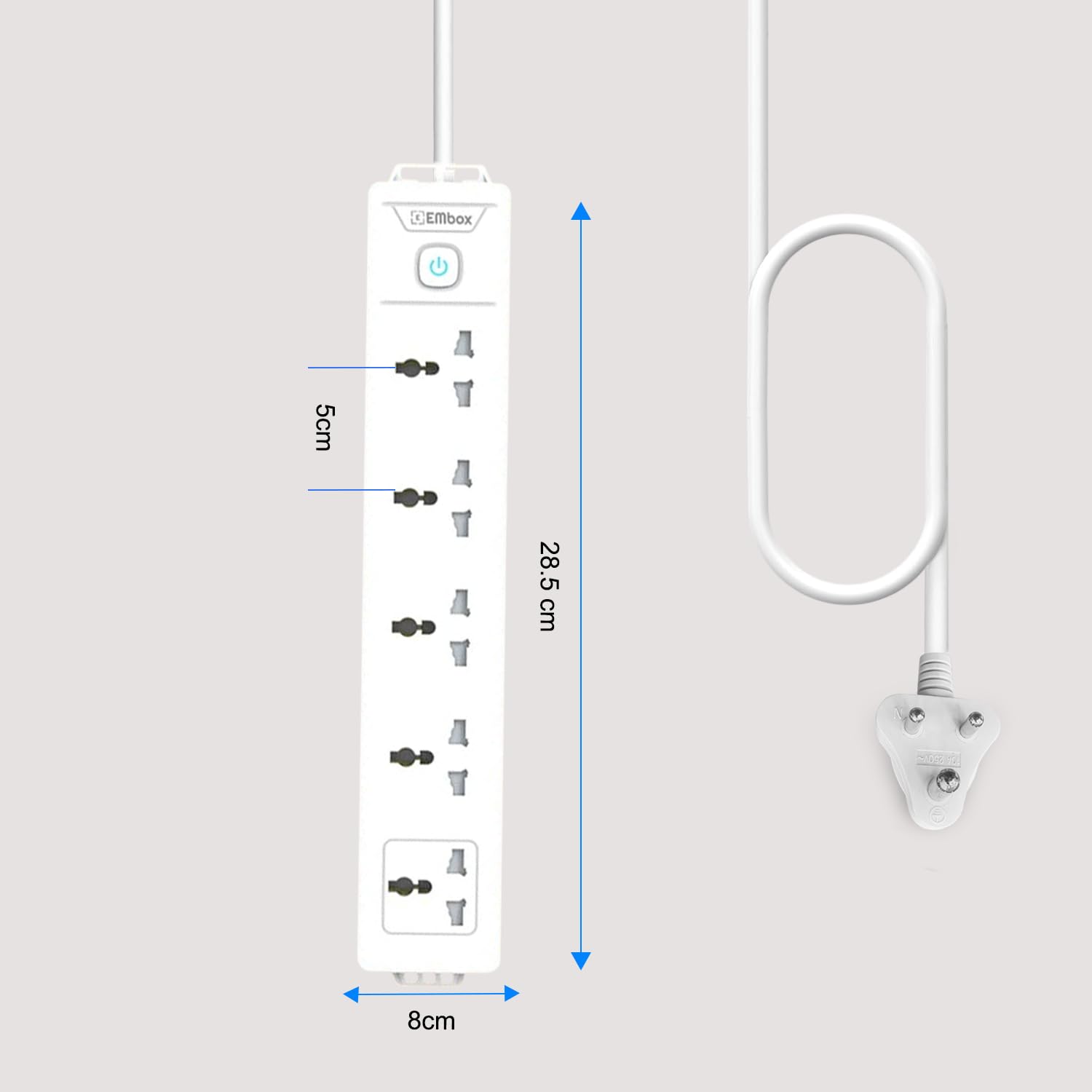 Extension Board with Switches 1500 W, 5 Universal Sockets, Master Switch,6 amp Spike Guard, LED Indicator and Safety Shutter, 2 Meter Extension Cord