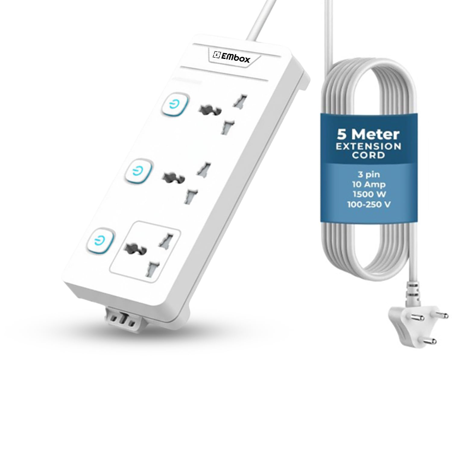 Extension Board with Switches 1500 W, 4 Universal Sockets, Individual Switch, Safety Shutter, 6 amp Spike Guard, LED Indicator and Safety Shutter