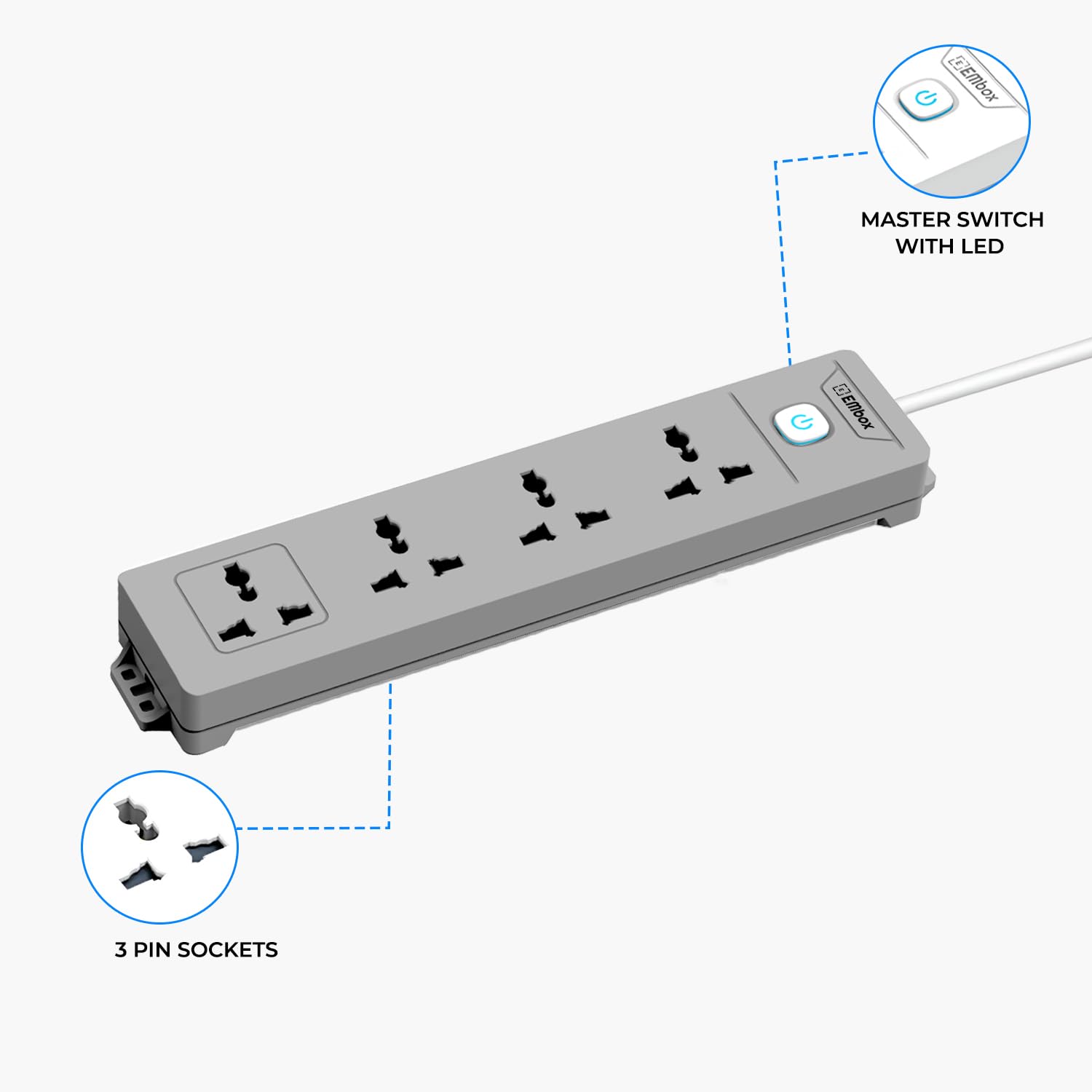 Extension Board with Switches 1500 W, 4 Universal Sockets,Master Switch | 6 amp Spike Guard, LED Indicator