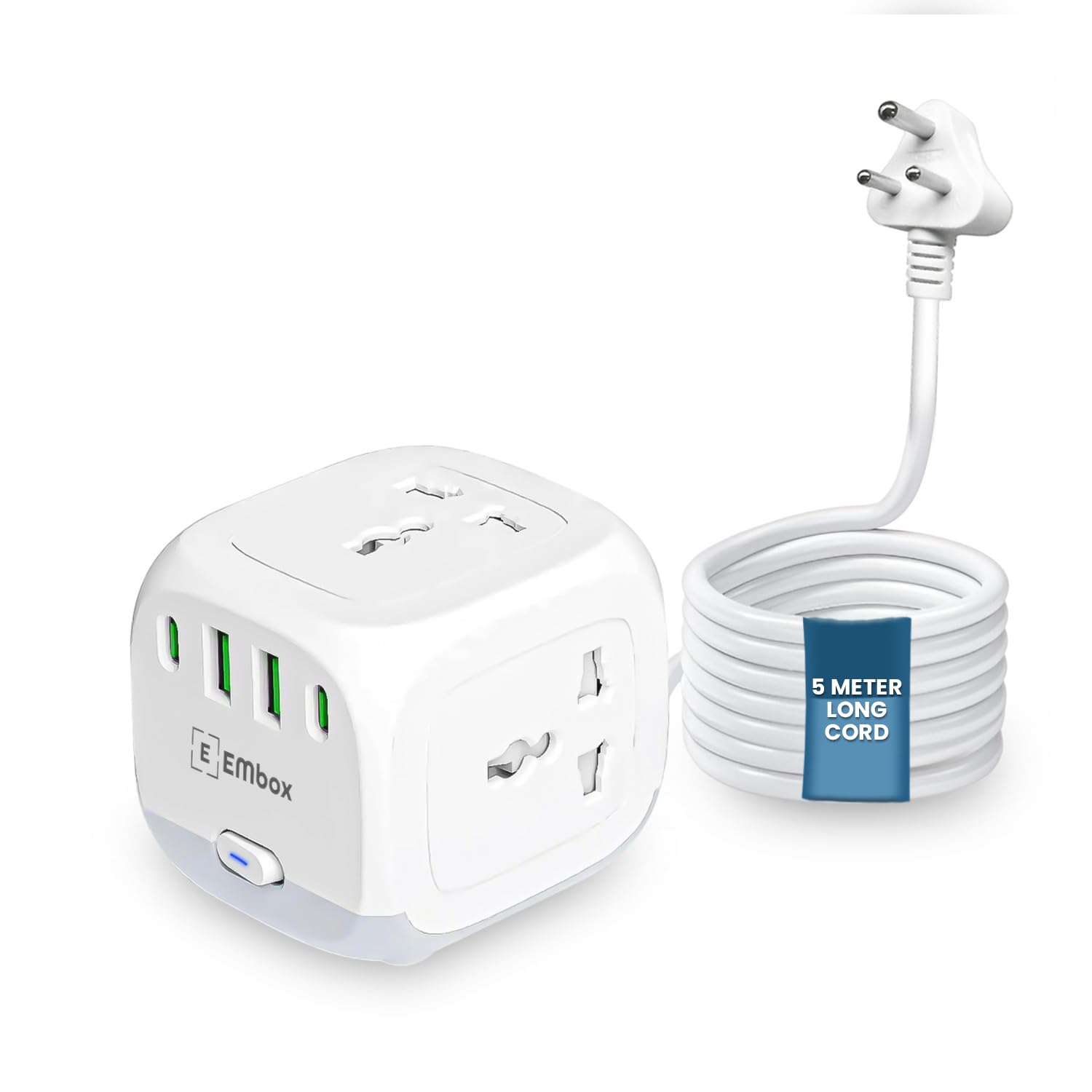 Cube Extension Board with USB Port QC 3.0 | 20W Extension Board with Switches Universal Sockets and Overload Protector | Extension Cord 2500W Indicator, Safety Shutter