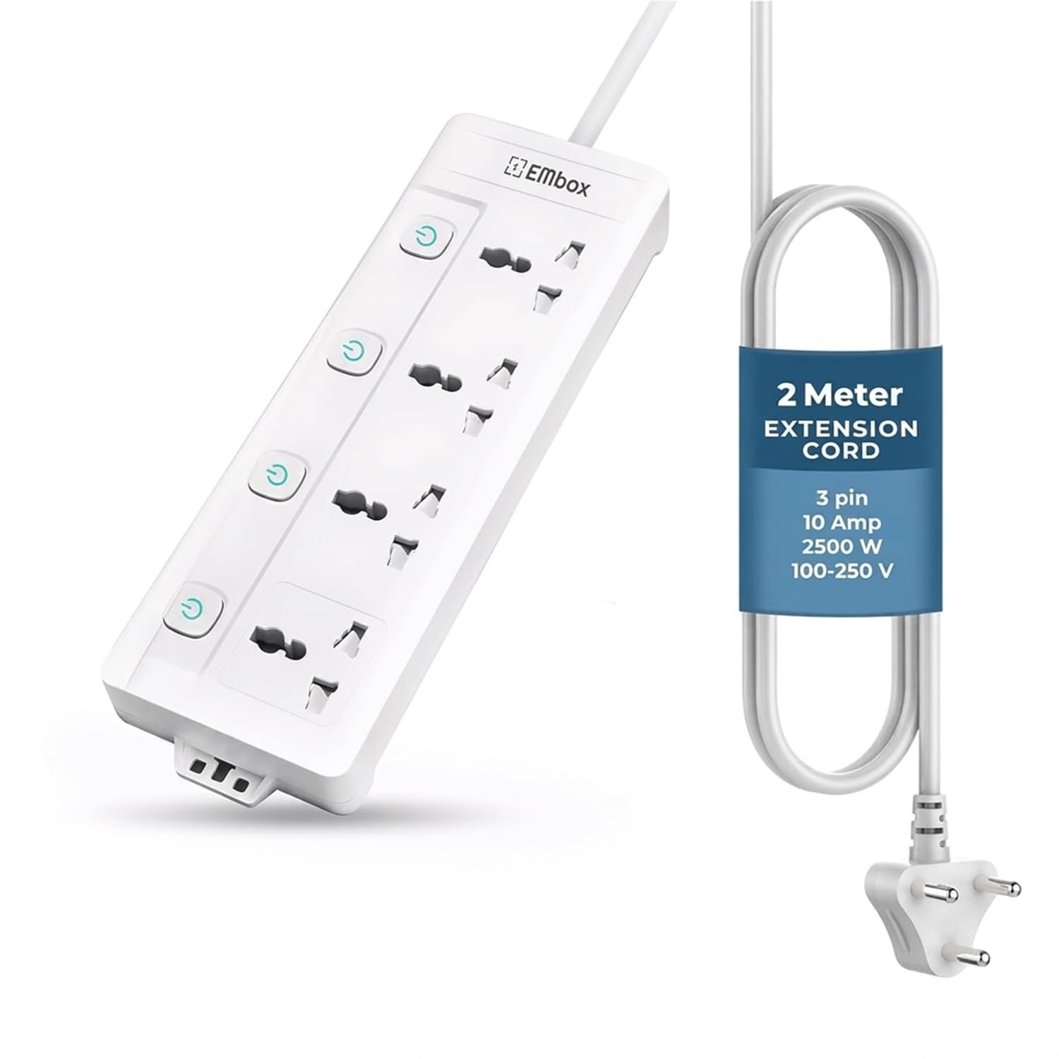 Extension Board with Switches 2500 W (4 Socket + 4 Switch)
