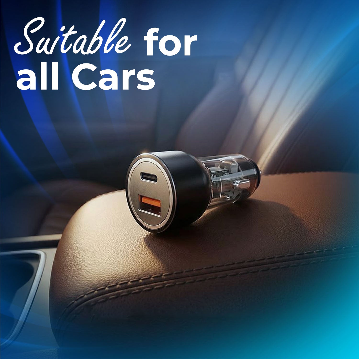 55W Dual Output Car Charger Type-C &A Fast Charging USB, LED Indicator, Charging Adapter Compatible with Cars for iPhone & Android Smartphone, Smartwatch, Earbud, Power Bank