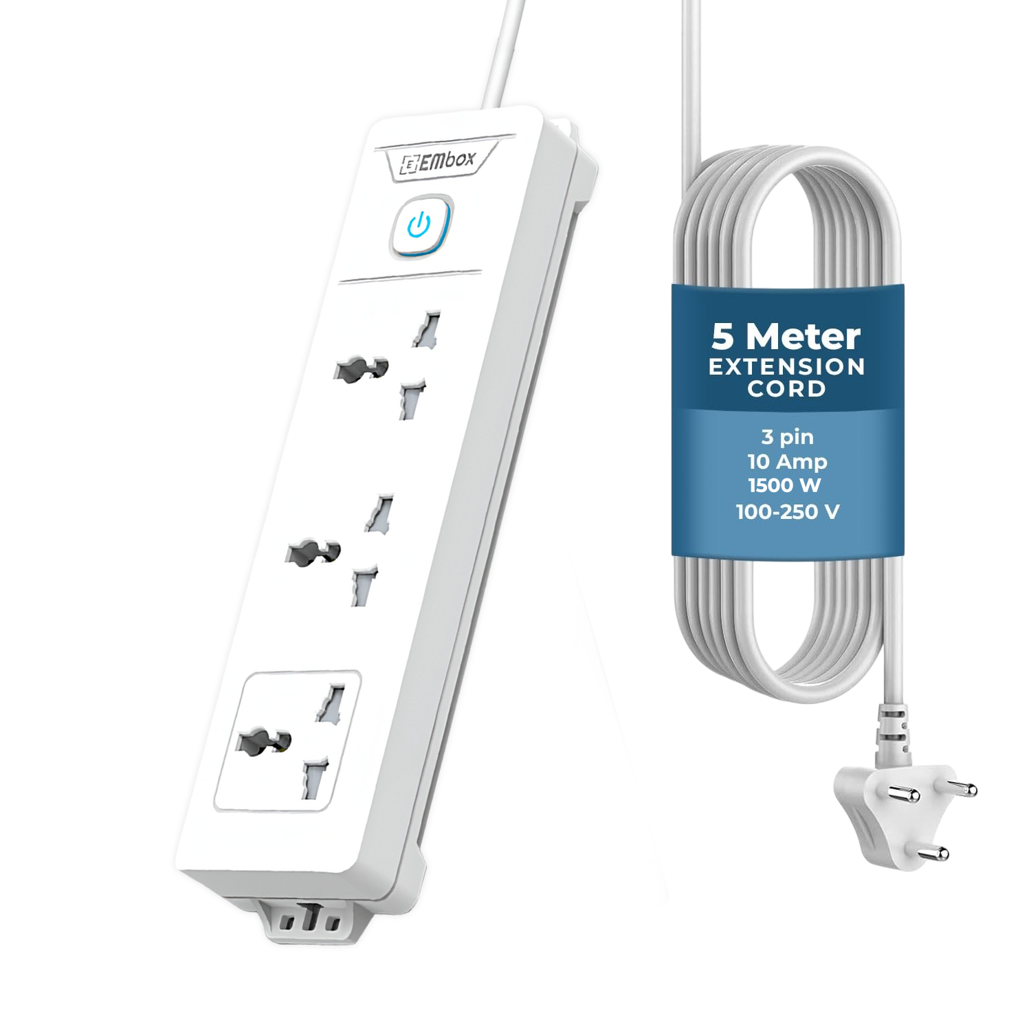 EMBOX Extension Board with Switches 1500 W, 3 Universal Sockets, Master Switch,6 amp Spike Guard, LED Indicator and Safety Shutter