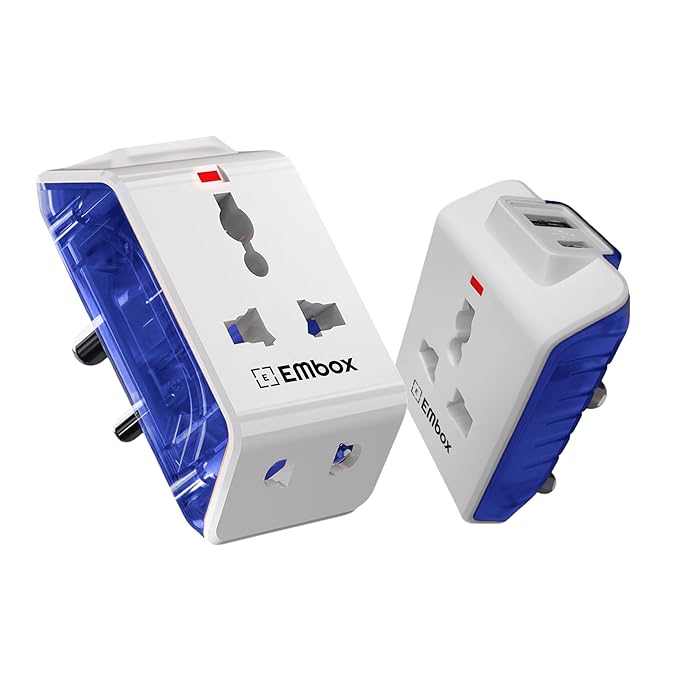 Multi Plug Adapter with USB Ports | Universal 2-Pin Plug Socket | Multi USB Charger Adapter with USB-A & Type-C | Compact Fast Charging Power Adapter Plug for Phones, tablets & Devices