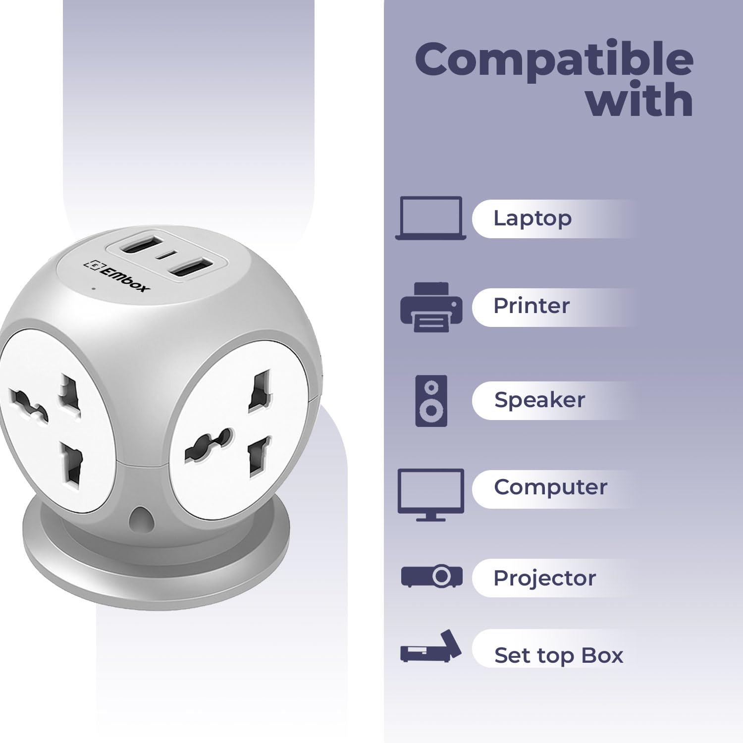 Extension Board with USB-C | 4 Universal Sockets, 2500W