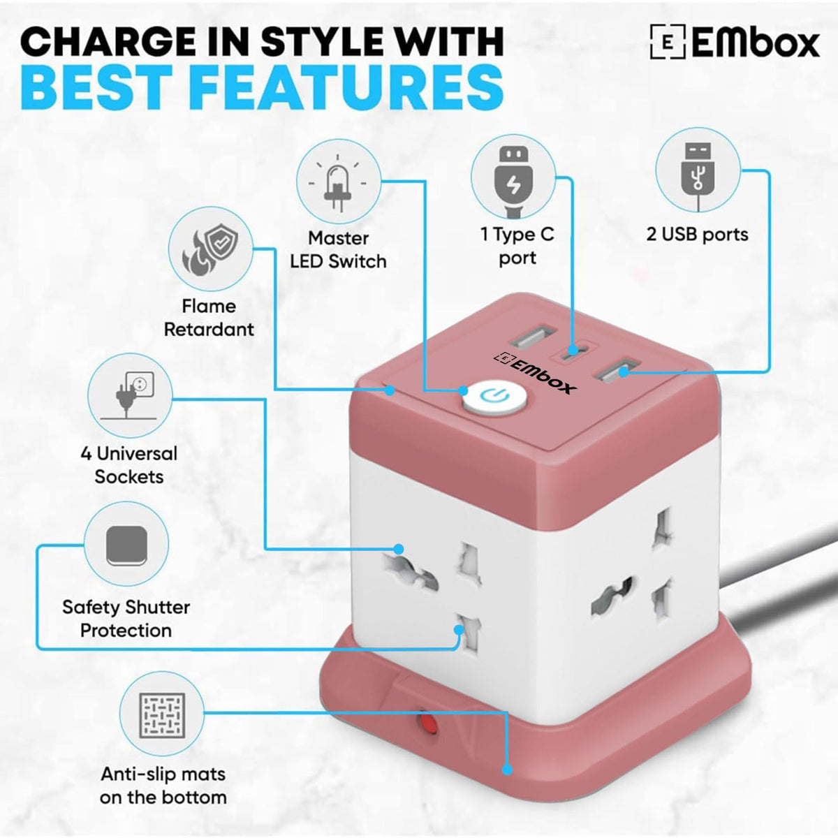 Cube Extension Board Type C USB | (2.4 A) (QC 3.0) Universal Sockets 2