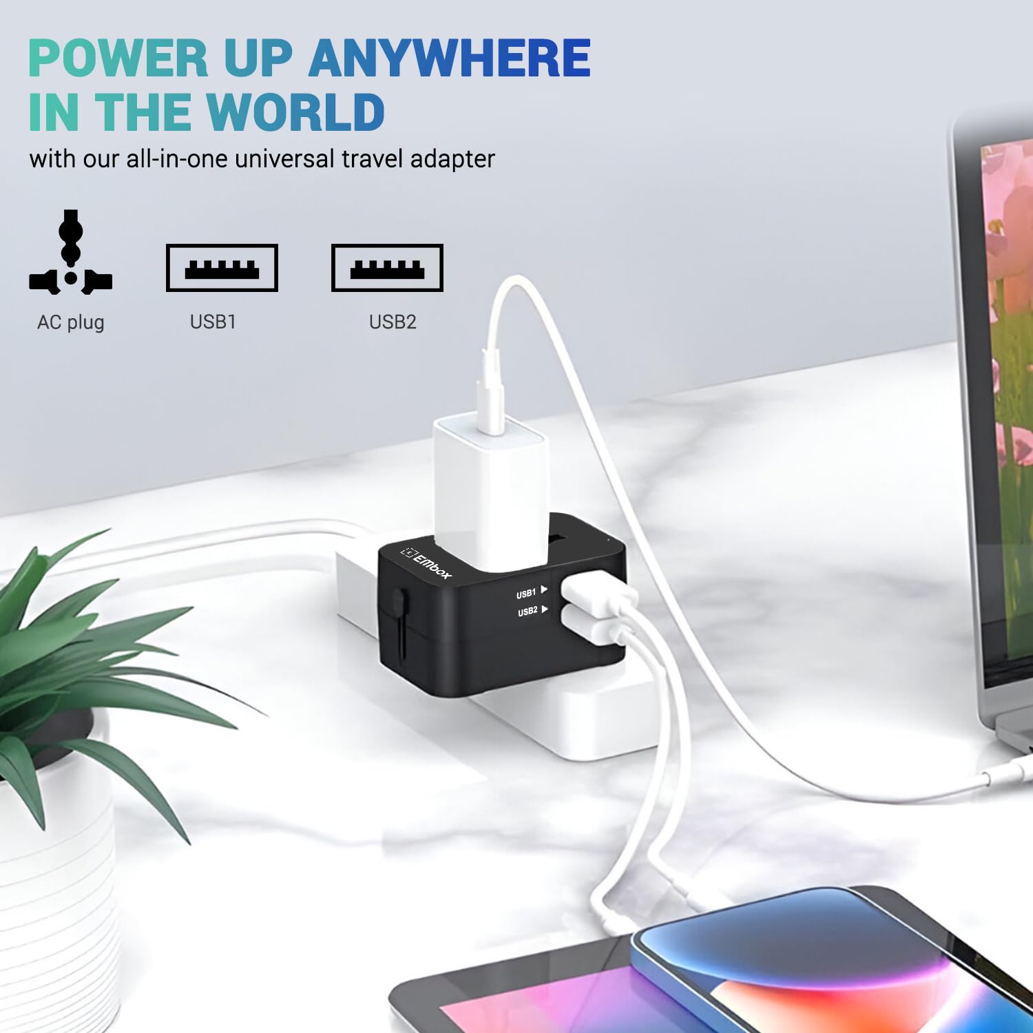 Universal Travel Adapter | All-in-One Worldwide Plug with USB-A