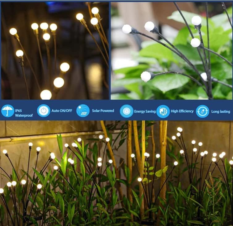 Solar Light Outdoor Garden Waterproof 8 Led Crystal Ball Decorative Firefly Swaying Lamp for Garden Pathway, and Lawn Waterproof Automatic Powered
