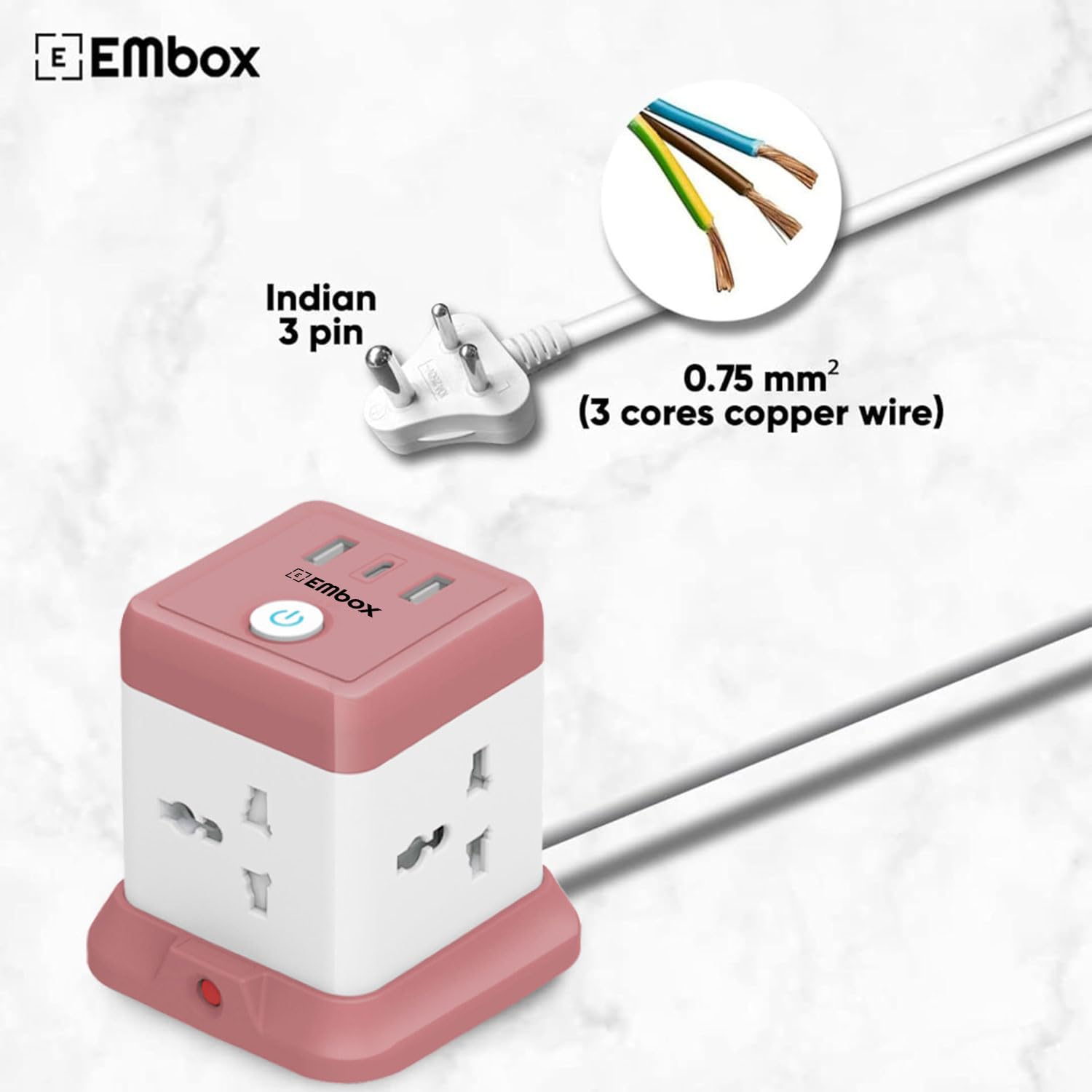 Cube Extension Board Type C USB | (2.4 A) (QC 3.0) Universal Sockets 2500W Extension Board with Switches Safety Shutter & Overload Protector