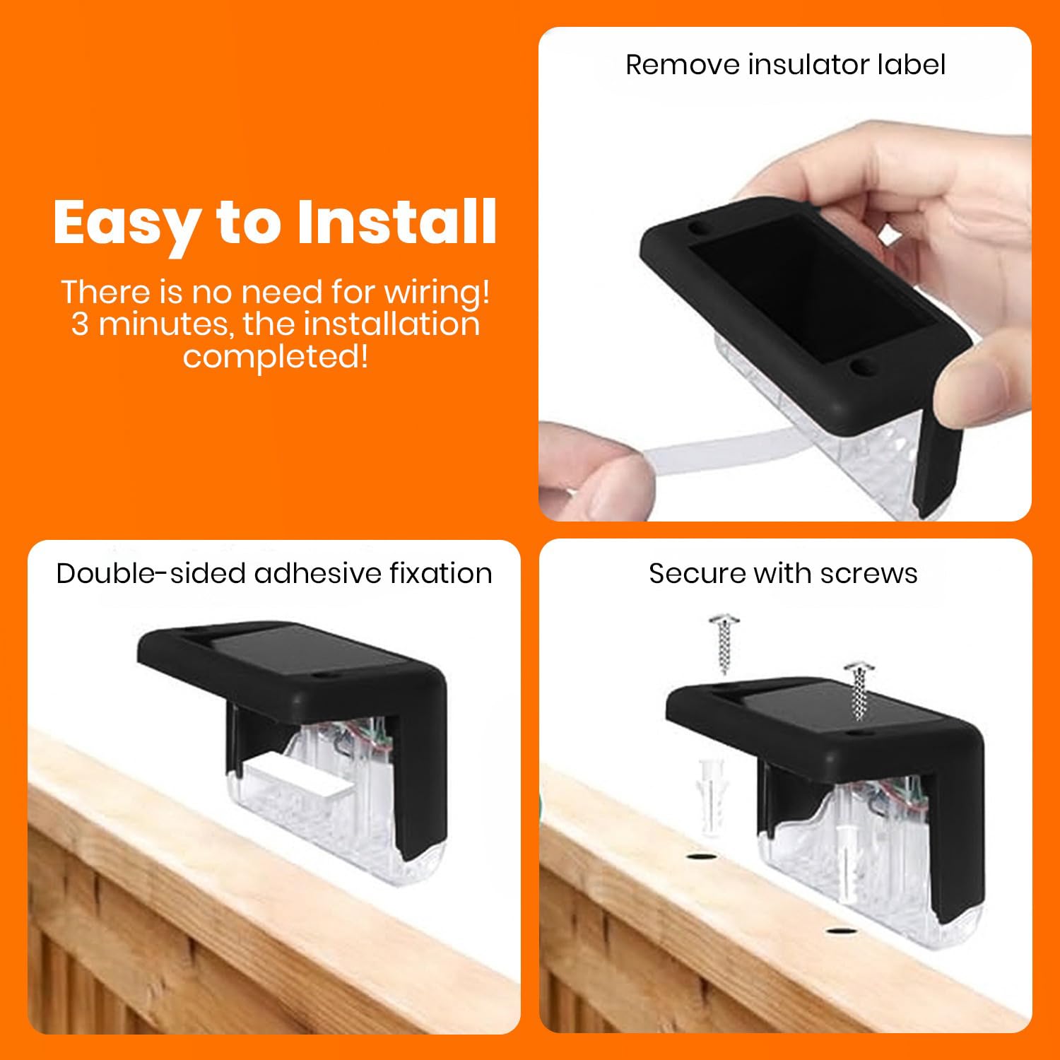 EMBOX Solar Outdoor Wall & Fence Light – Warm White, Waterproof - Black