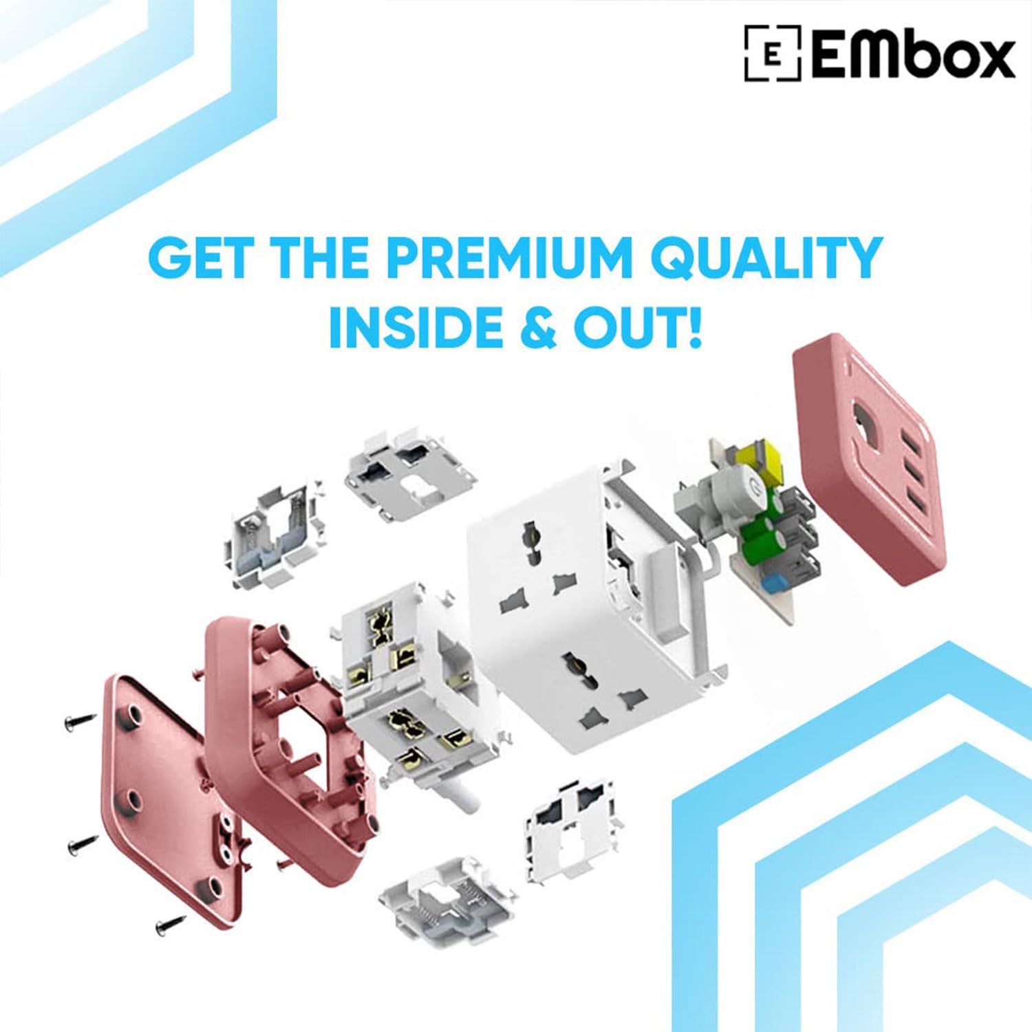 Cube Extension Board Type C USB | (2.4 A) (QC 3.0) Universal Sockets 2500W Extension Board with Switches Safety Shutter & Overload Protector