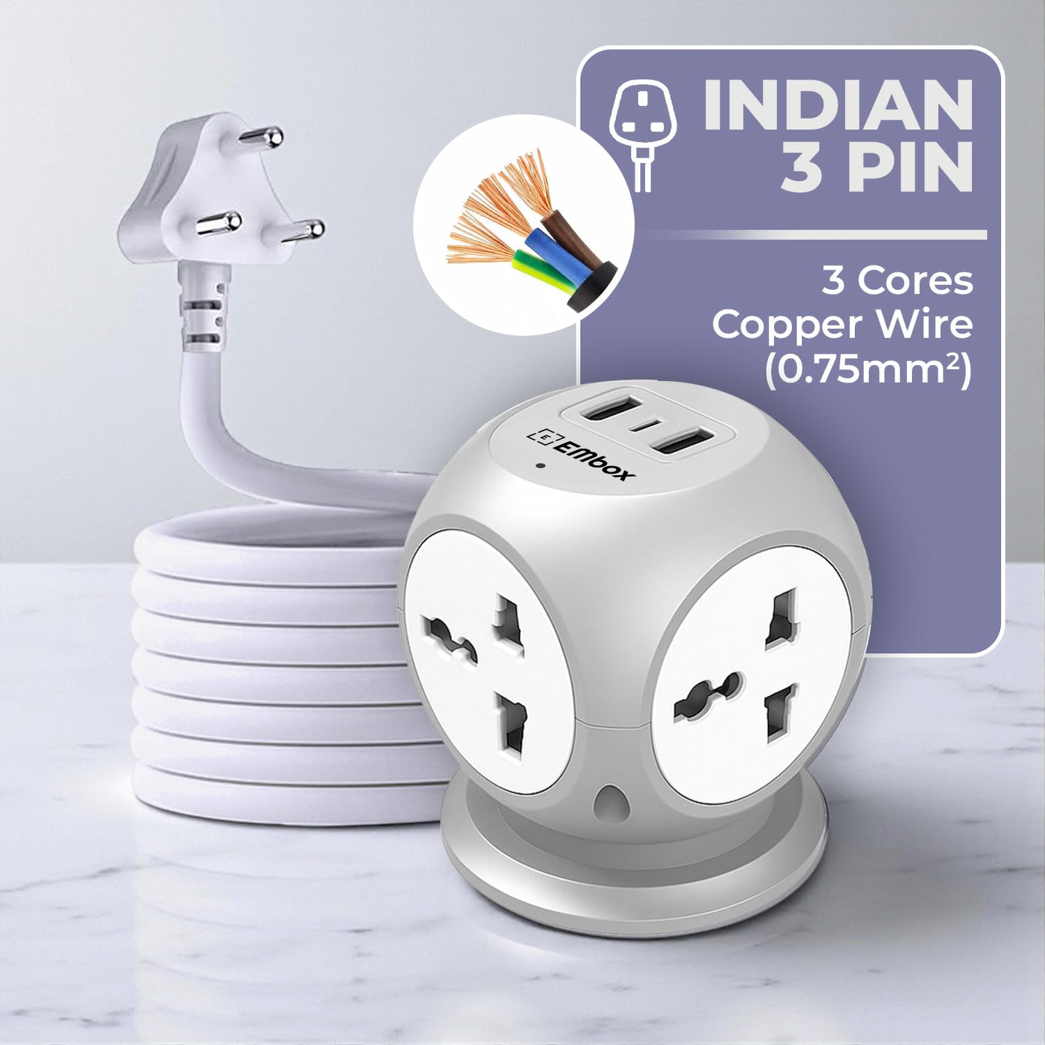 Extension Board with USB-C | 4 Universal Sockets, 2500W