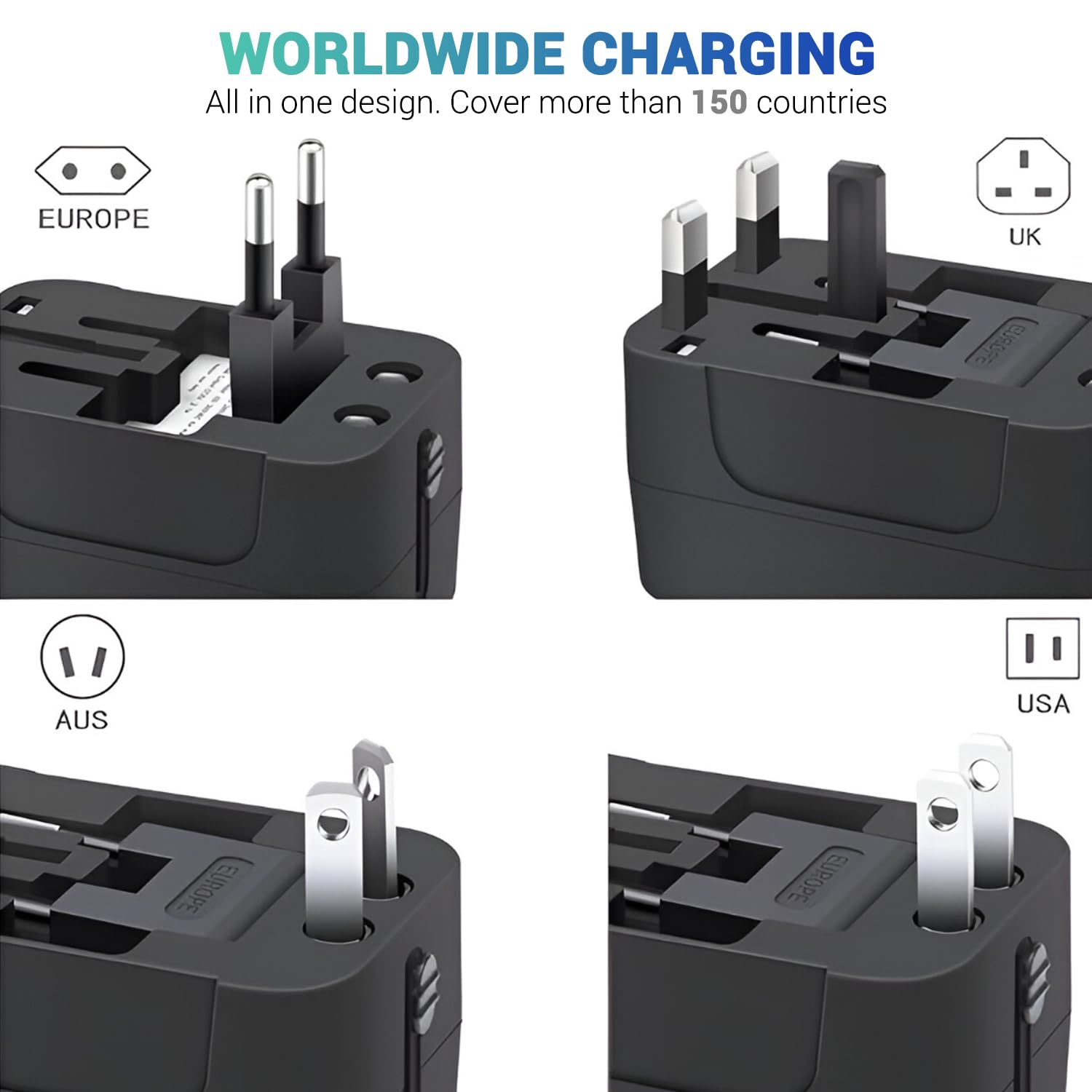 Universal Travel Adapter | All-in-One Worldwide Plug with USB-A