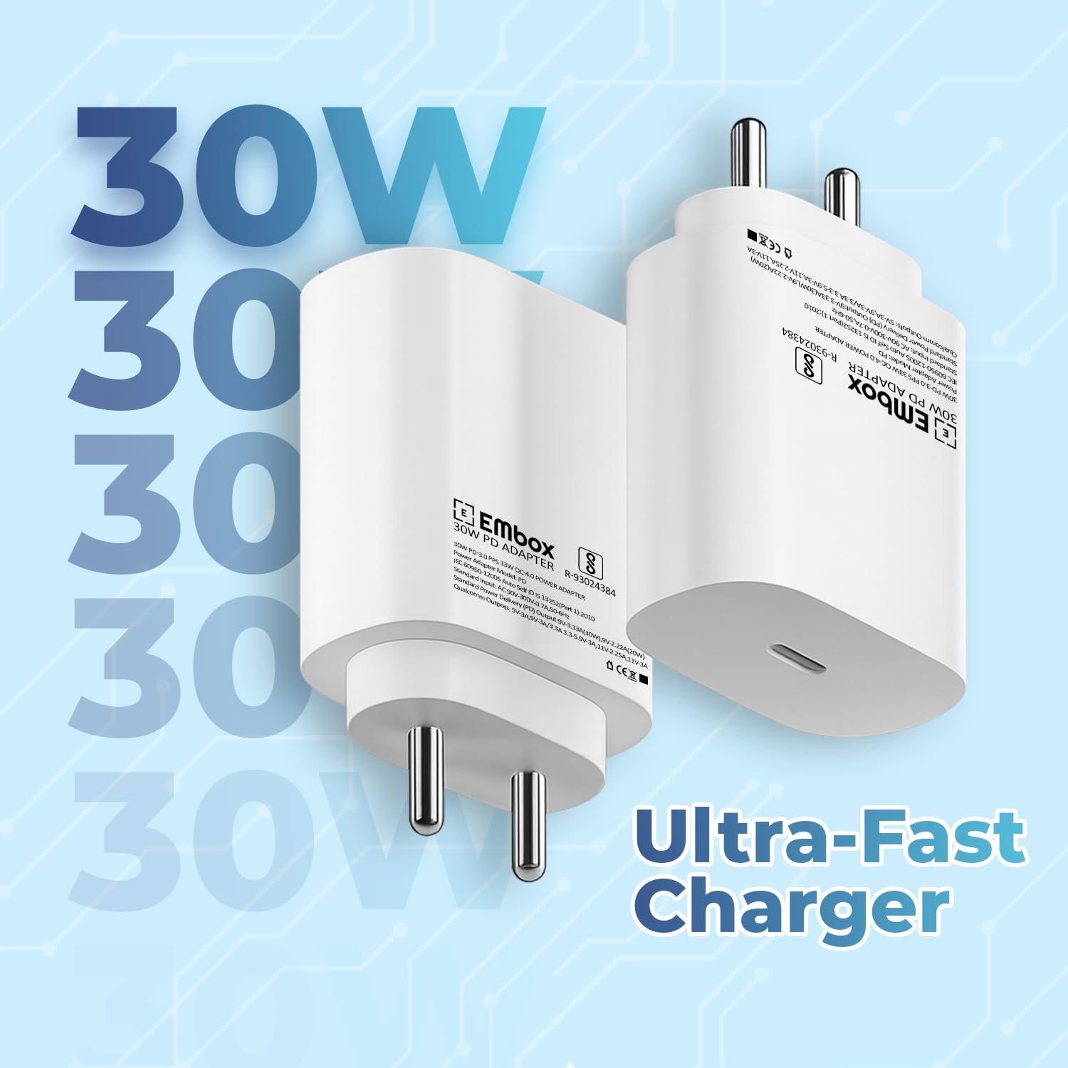 30W C-Type Fast Charger Adapter for Google Pixel, Xiaomi, Motorola, iPhone, Samsung Galaxy Tab S/A Series, Galaxy S10/M54/M55/A80/A90/S25/S24 QC 3.0 Charging Adapter
