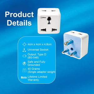 2-Pin Multi Plug Socket | Universal Adapter Type-D, 6A (Pack of 6)