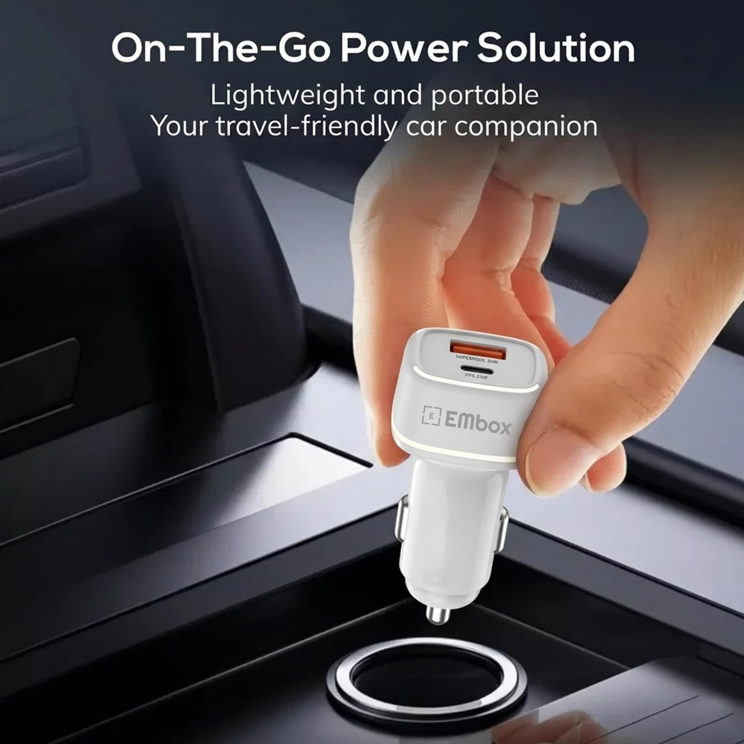 55W Dual Output Car Charger Type-C &A Fast Charging USB, LED Indicator, Charging Adapter Compatible with Cars for iPhone & Android Smartphone, Smartwatch, Earbud, Power Bank