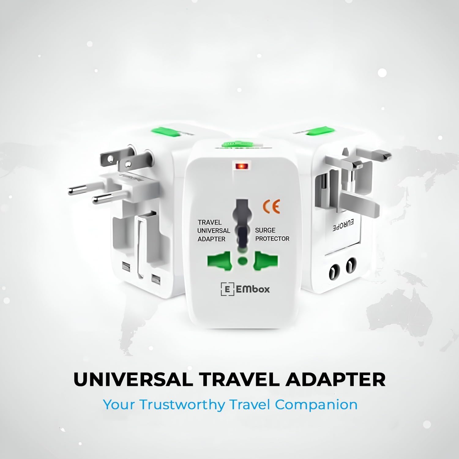 Embox Universal Charger Adapter 224+ Countries Support Travel Adapter International All in One Worldwide International Travel Adapter (White)