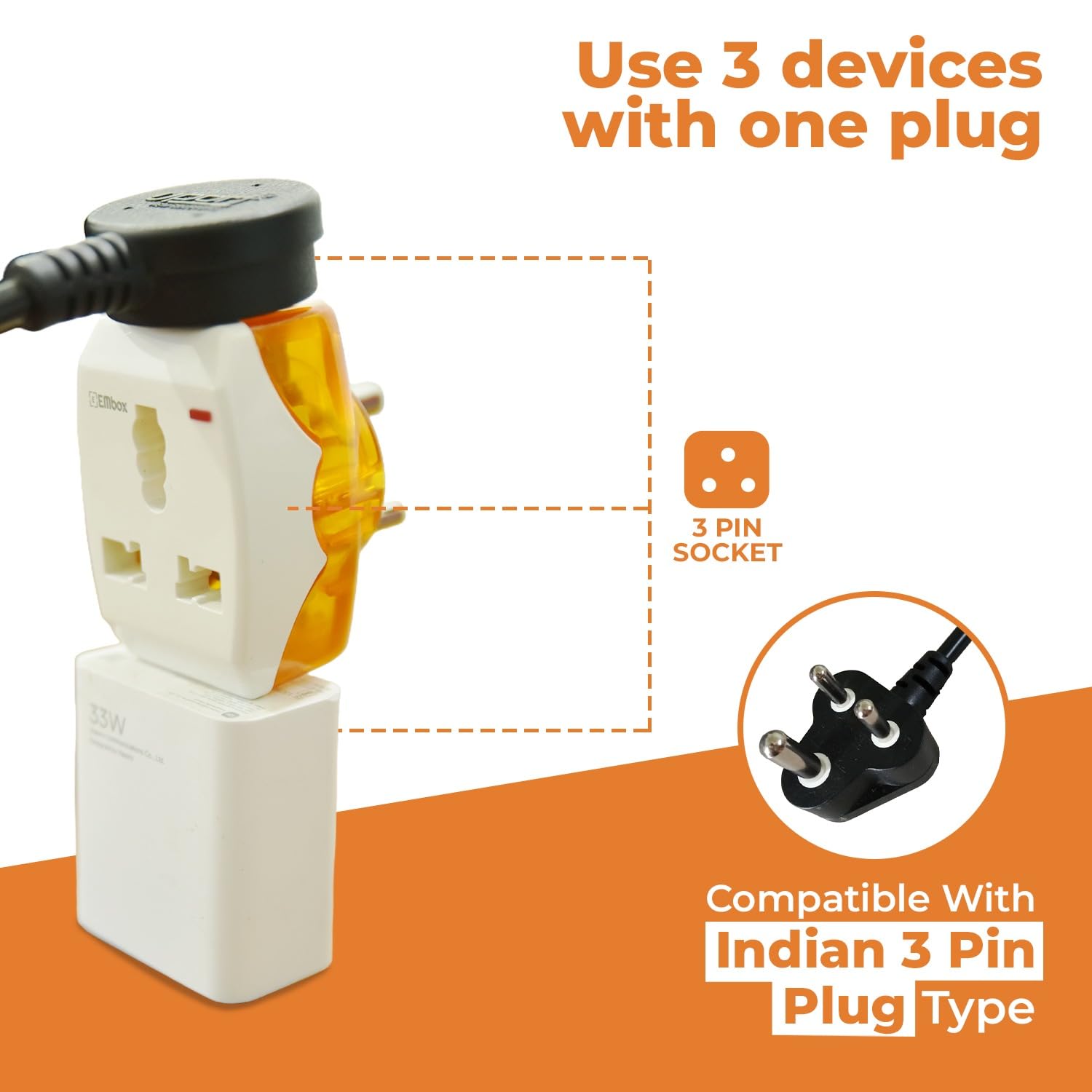 mbox 6A to 16A Converter Plug for Geysers AC Refrigerator Microwave Heavy Home Appliances-16 amp Socket with 3 Pin Outlets Sitable for All International Plugs (6-16 LED Indicator Plug-Pack of 1)