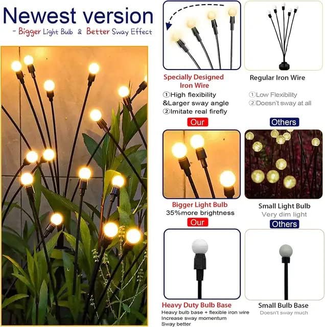 Solar Light Outdoor Garden Waterproof 8 Led Crystal Ball Decorative Firefly Swaying Lamp for Garden Pathway, and Lawn Waterproof Automatic Powered