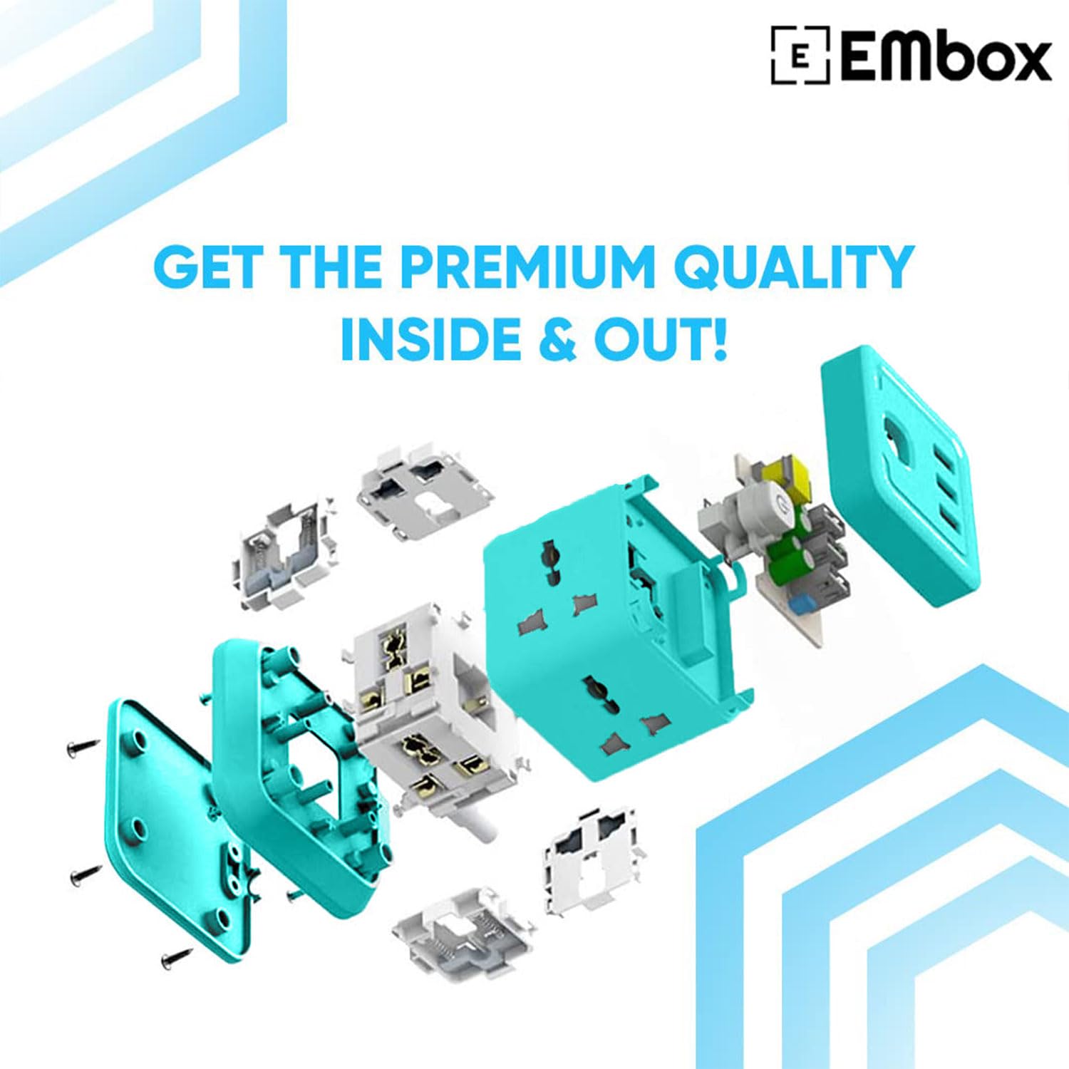 Cube Extension Board Type C USB | (2.4 A) (QC 3.0) Universal Sockets 2500W Extension Board with Switches Safety Shutter & Overload Protector