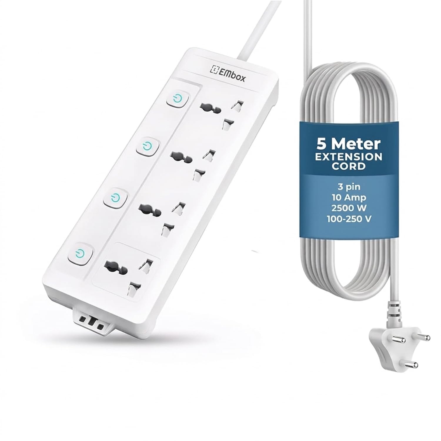 Extension Board with Switches 2500 W (4 Socket + 4 Switch)