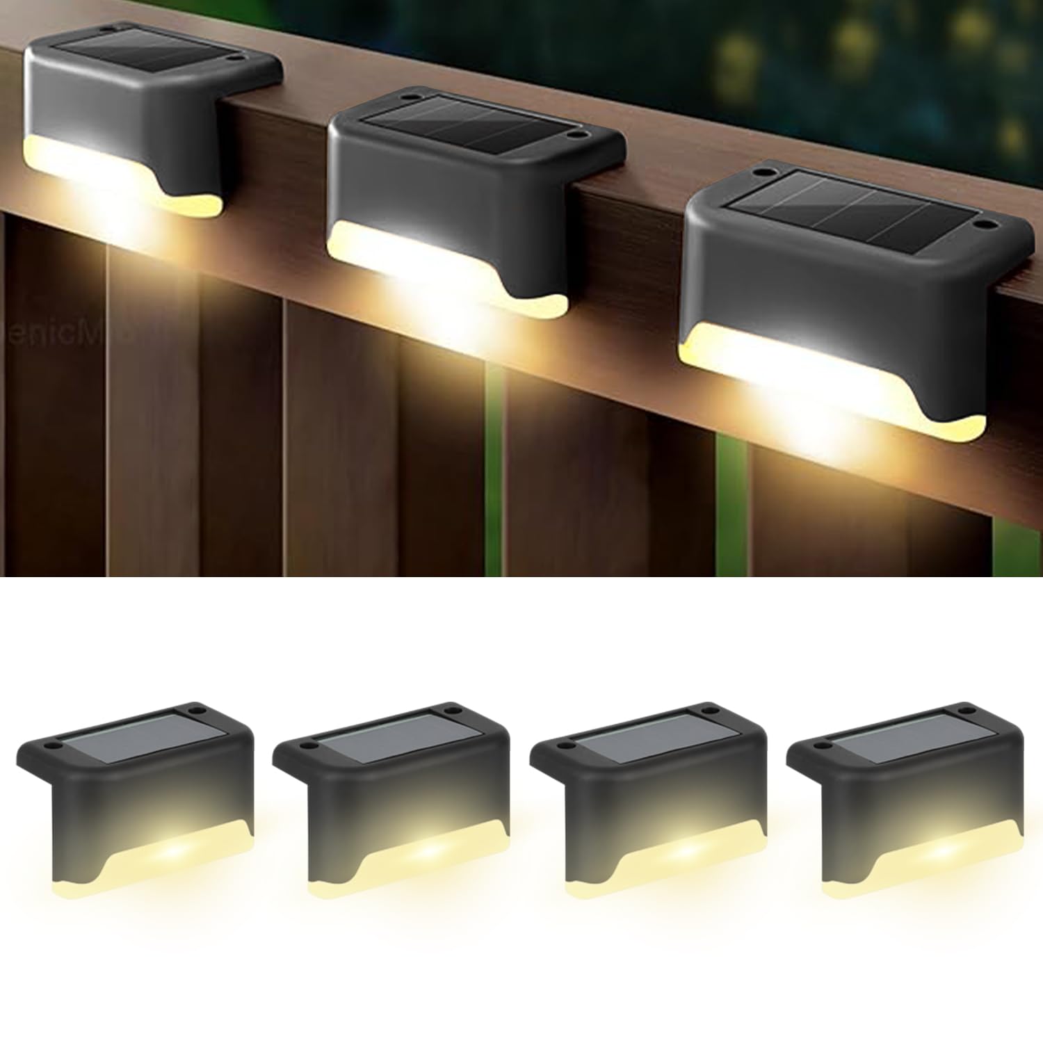 EMBOX Solar Outdoor Wall & Fence Light – Warm White, Waterproof - Black