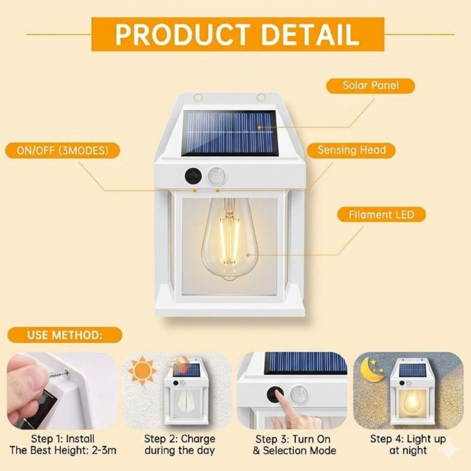 Solar Light Outdoor Garden Waterproof LED Porch, Patio, Garden, Pathway & Yard Lighting Scone Lamp for Garden Pathway, and Lawn Waterproof Automatic Powered