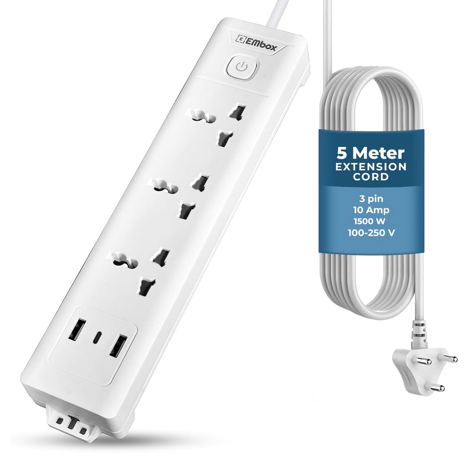 Extension Board 5 Meter Cable with Switches | 1500 W Extension Cord 4 Universal Sockets