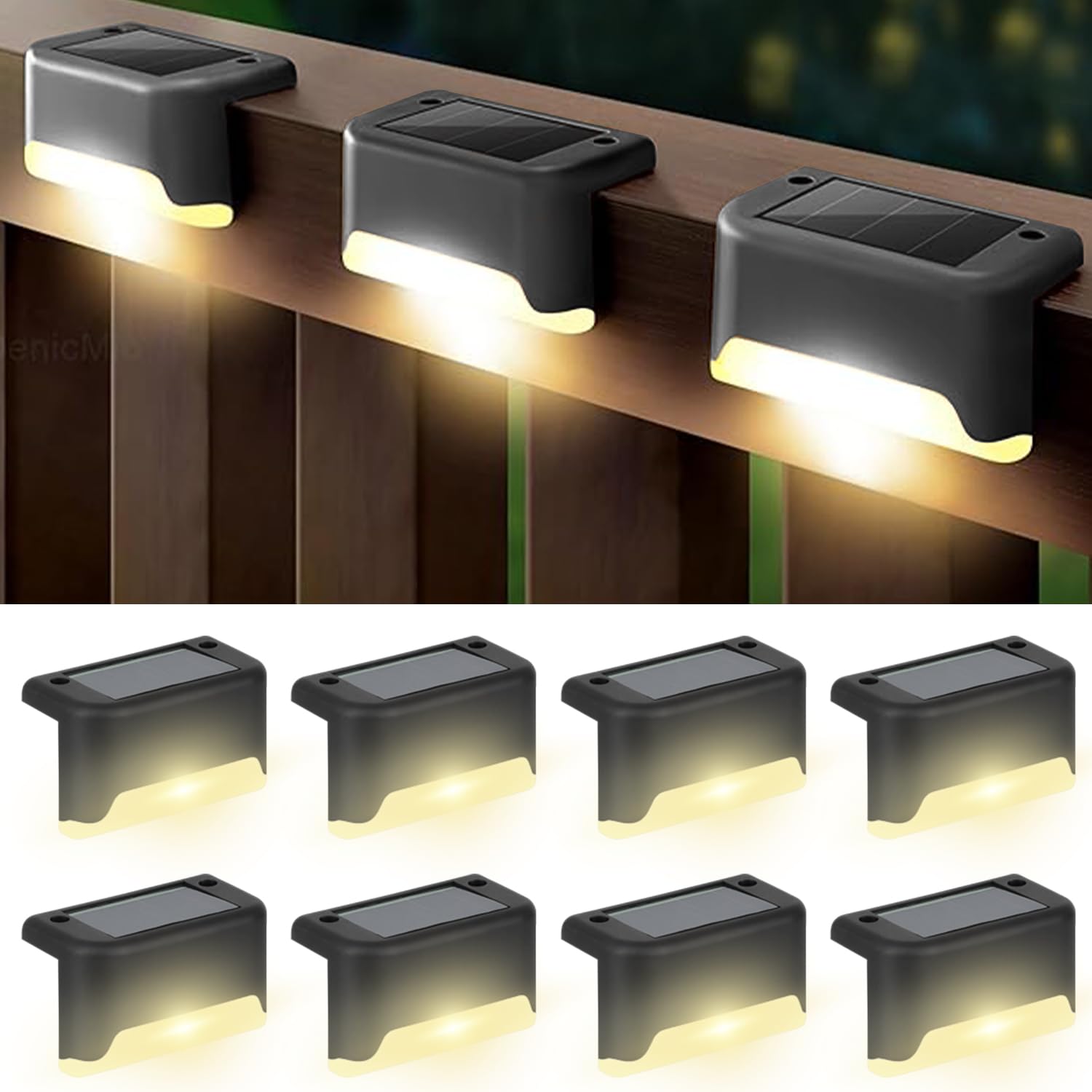 EMBOX Solar Outdoor Wall & Fence Light – Warm White, Waterproof - Black