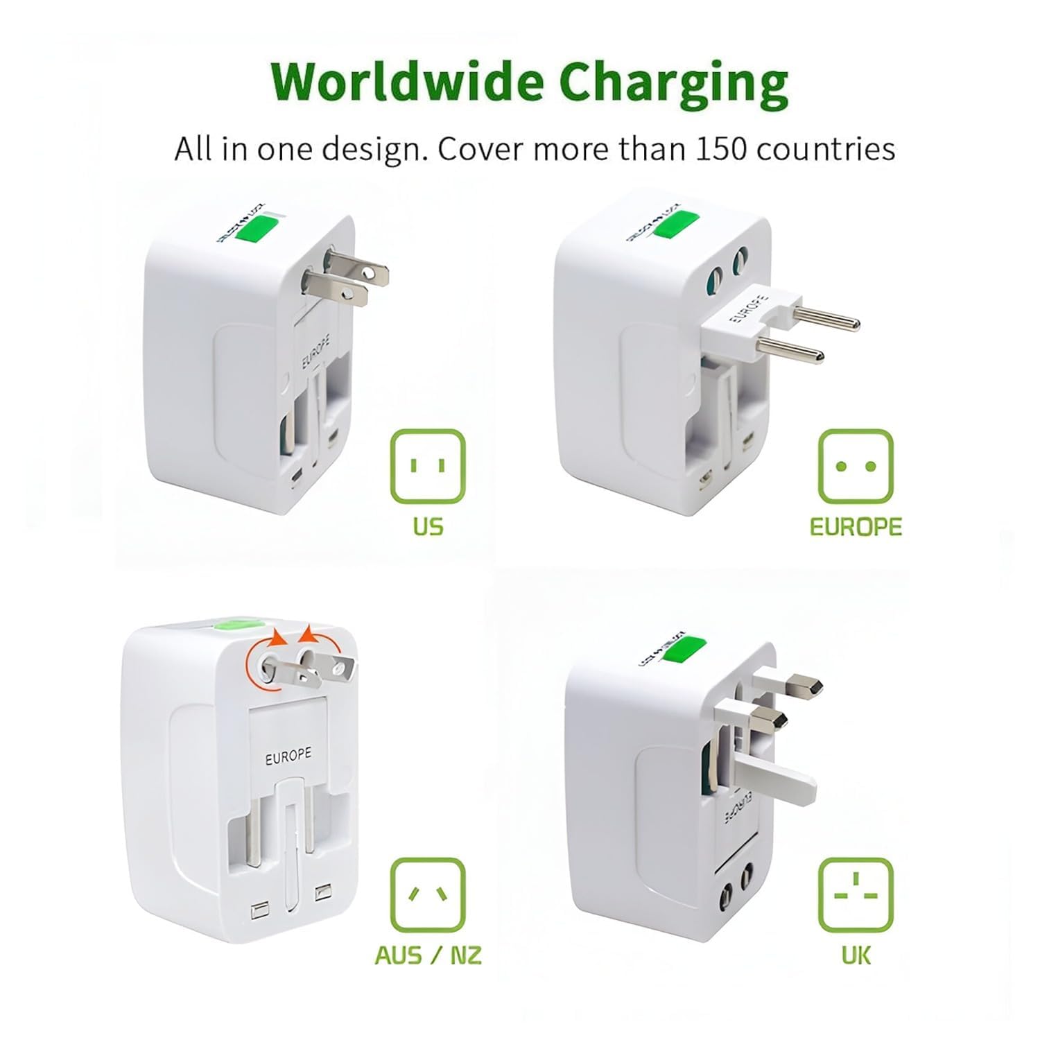 Embox Universal Charger Adapter 224+ Countries Support Travel Adapter International All in One Worldwide International Travel Adapter (White)