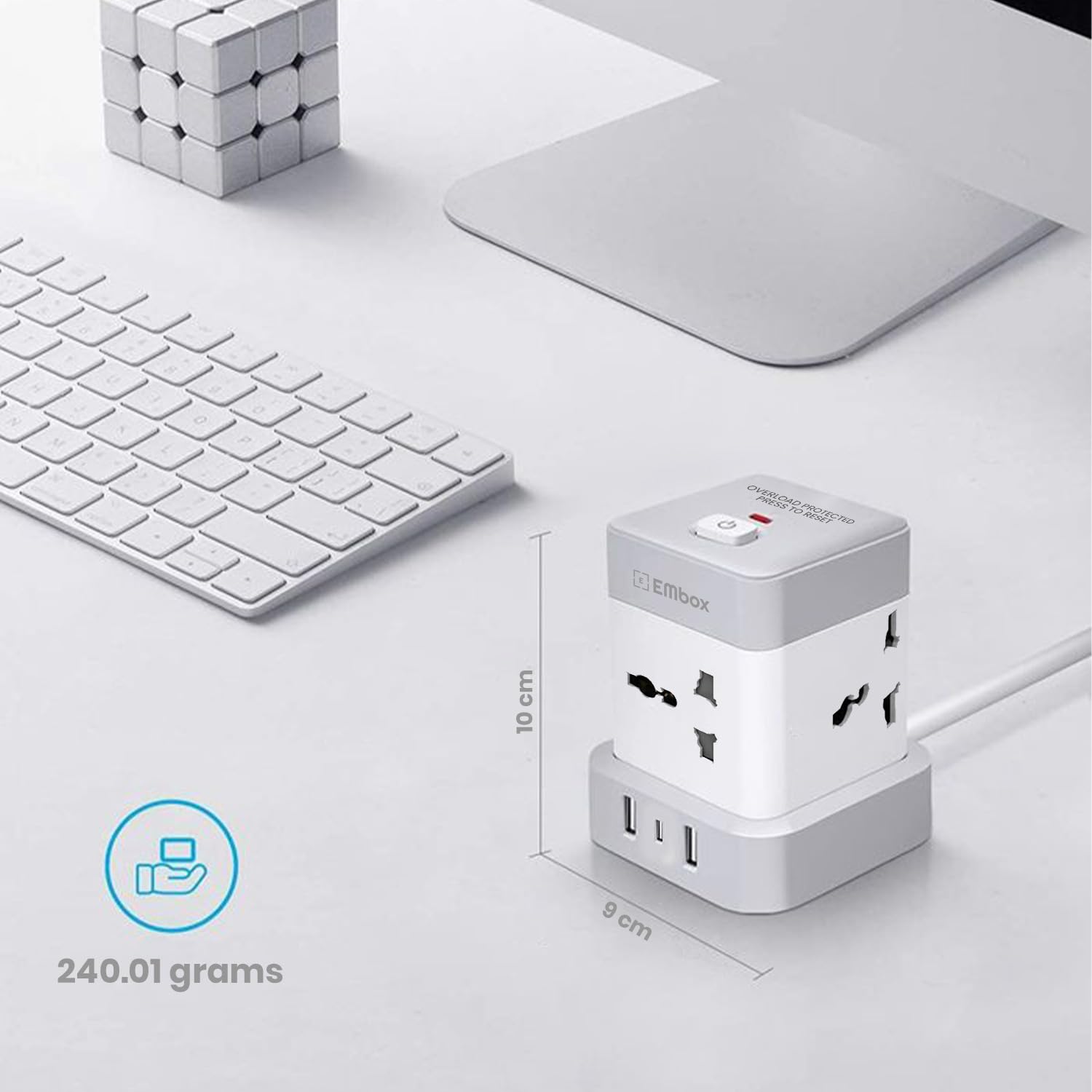 Cube Extension Board with USB Type C | 2500W Extension Board with Swit