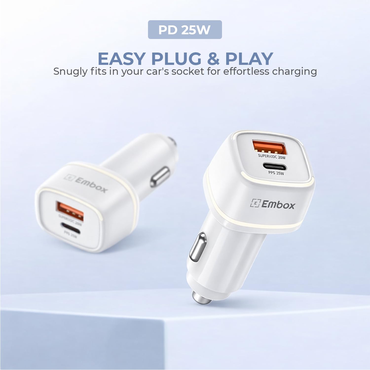 55W Dual Output Car Charger Type-C &A Fast Charging USB, LED Indicator, Charging Adapter Compatible with Cars for iPhone & Android Smartphone, Smartwatch, Earbud, Power Bank